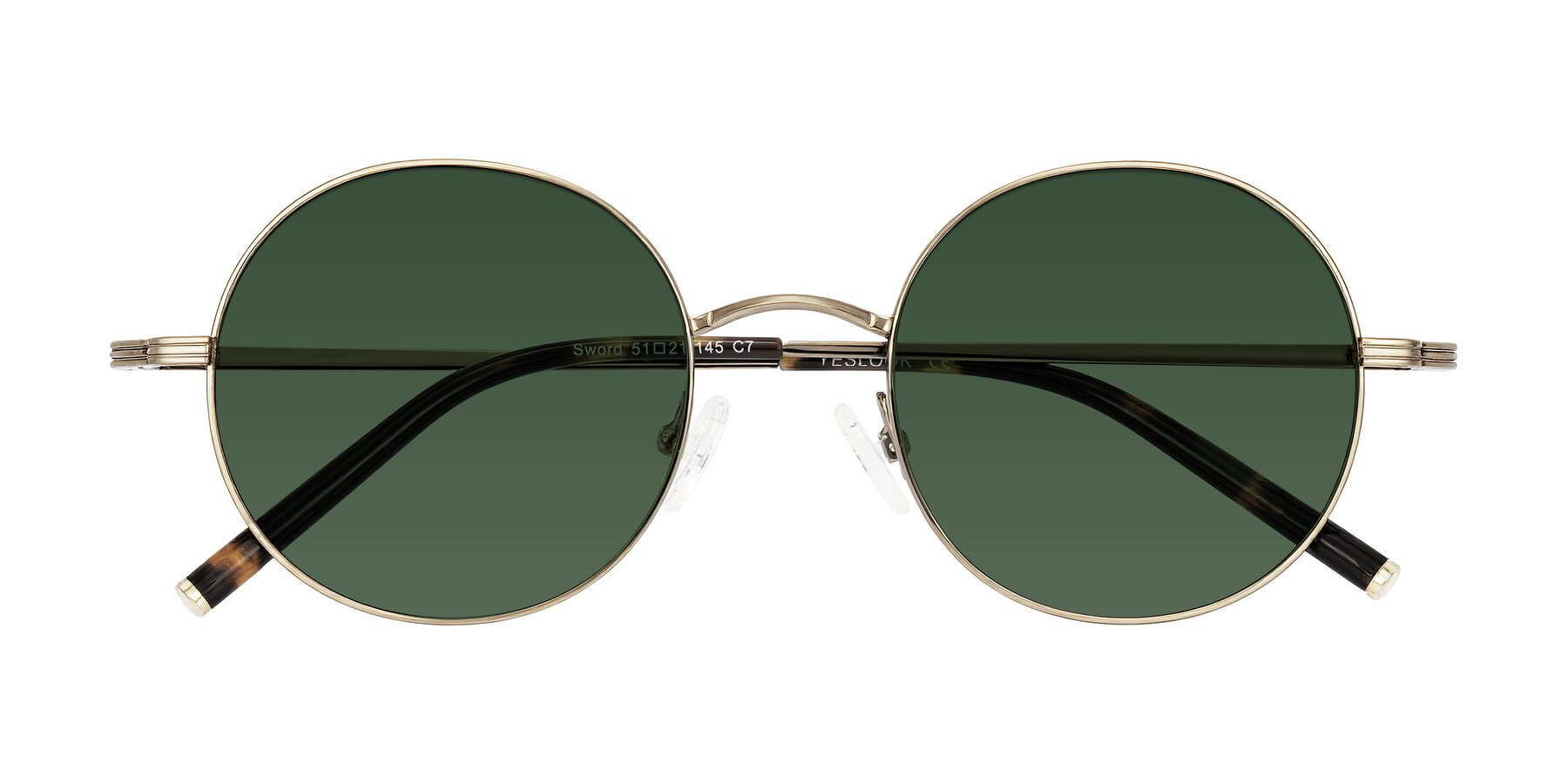 Folded Front of Sword in Antique Brass/Tortoise with Green Tinted Lenses