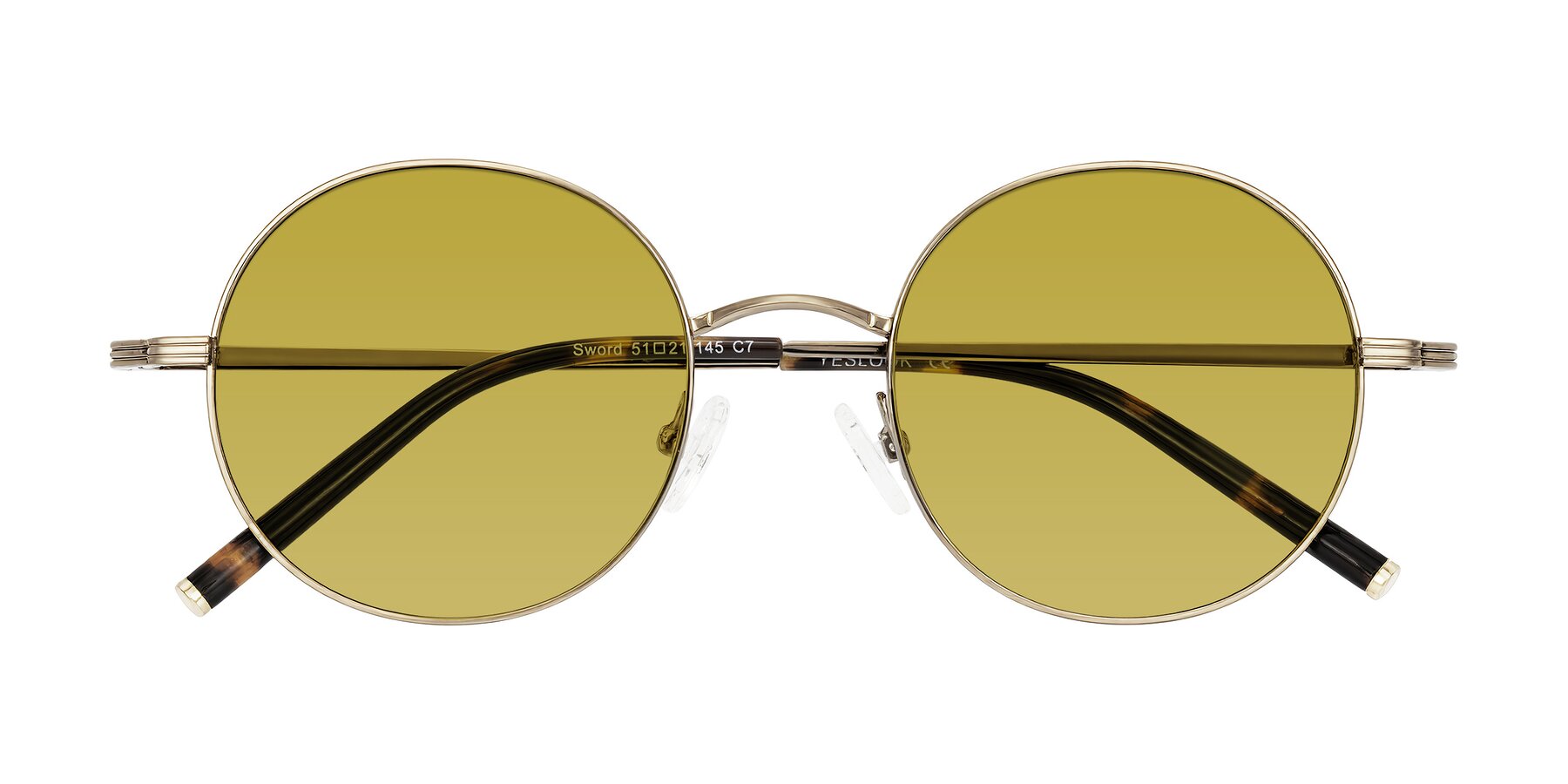 Folded Front of Sword in Antique Brass/Tortoise with Champagne Tinted Lenses