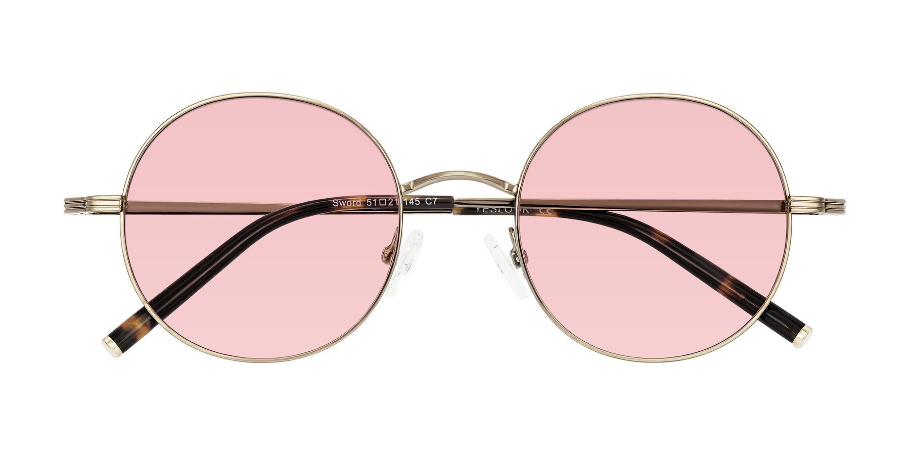 Folded Front of Sword in Antique Brass/Tortoise with Light Garnet Tinted Lenses