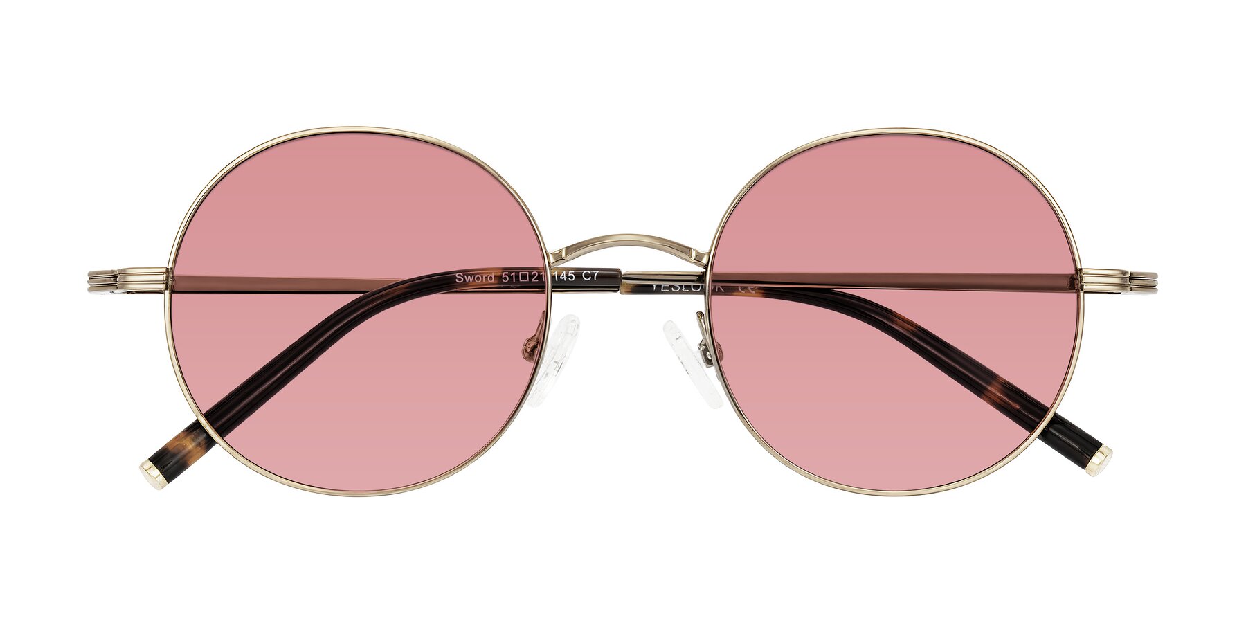 Folded Front of Sword in Antique Brass/Tortoise with Medium Garnet Tinted Lenses