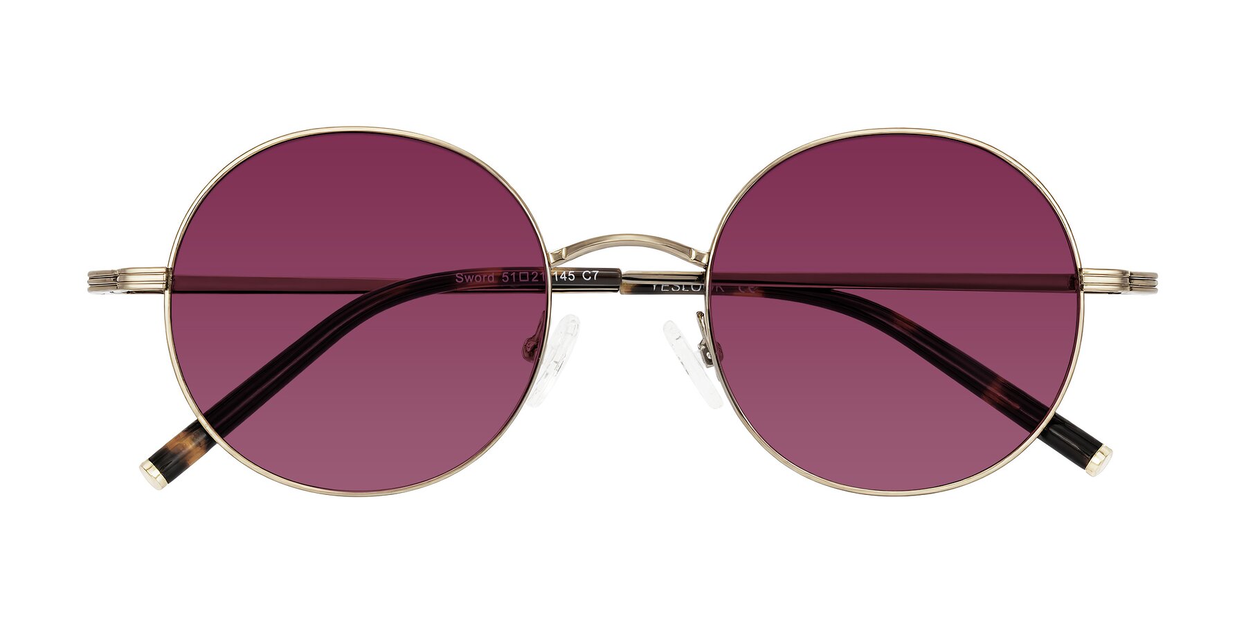 Folded Front of Sword in Antique Brass/Tortoise with Wine Tinted Lenses