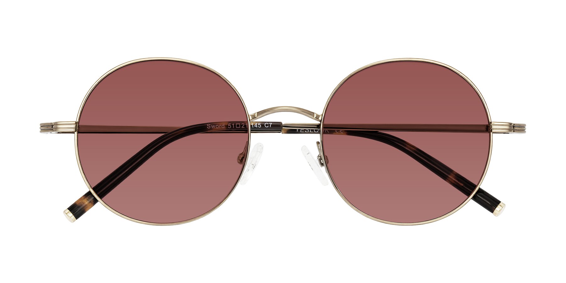 Folded Front of Sword in Antique Brass/Tortoise with Garnet Tinted Lenses