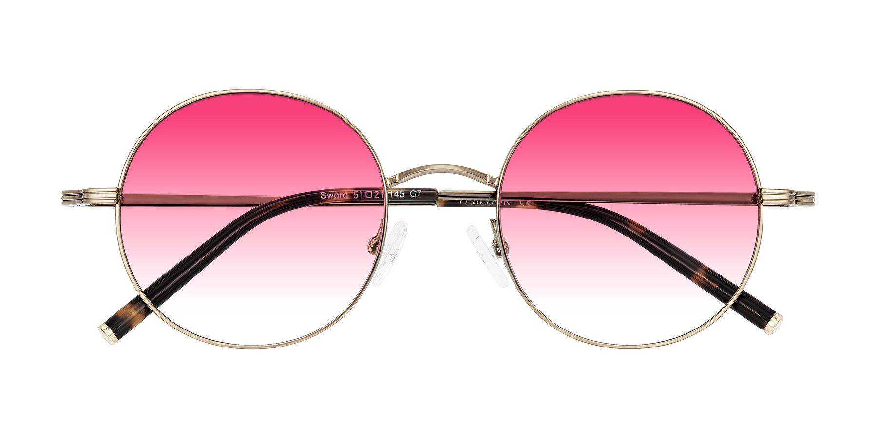 Folded Front of Sword in Antique Brass/Tortoise with Pink Gradient Lenses