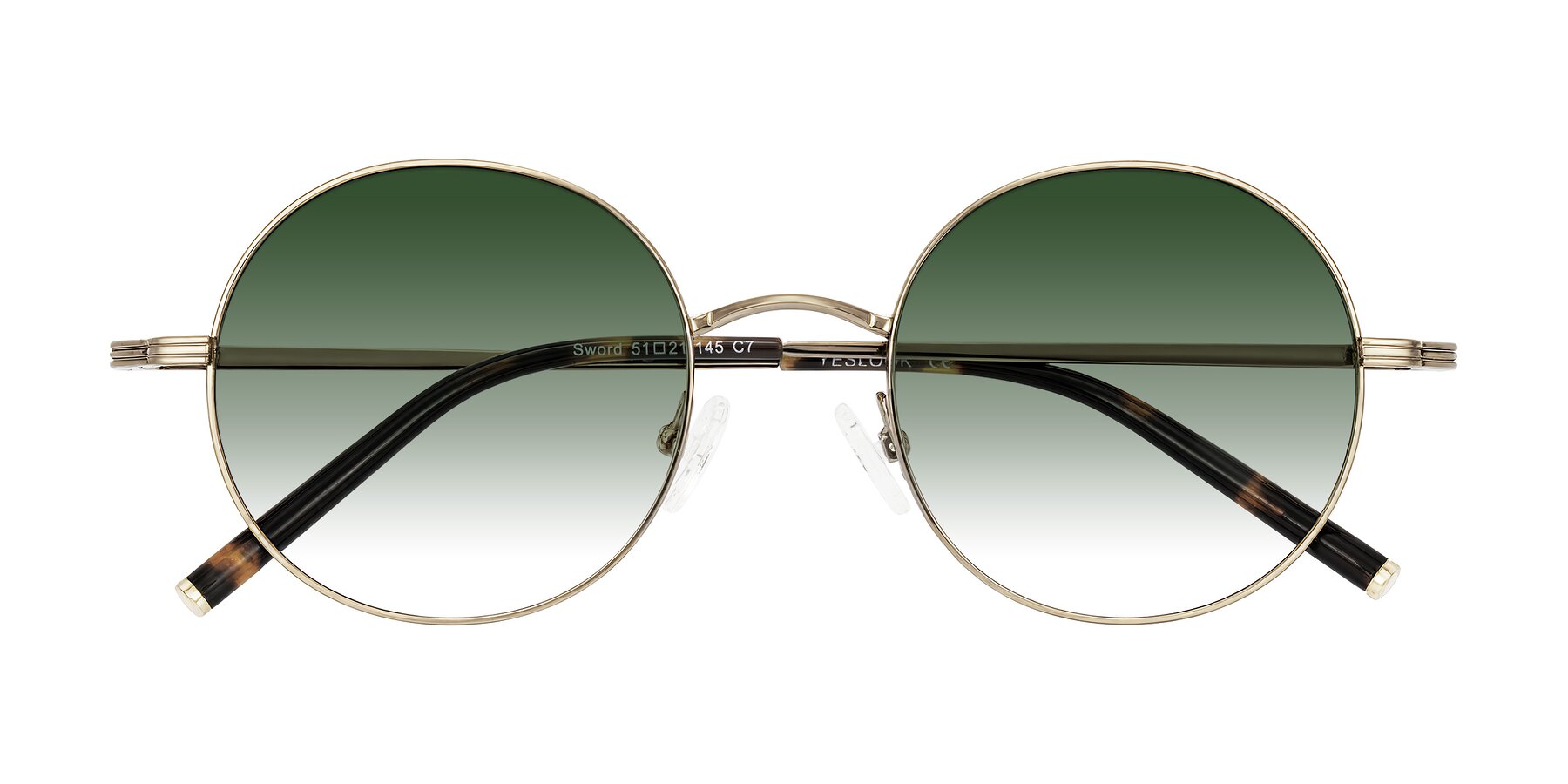 Folded Front of Sword in Antique Brass/Tortoise with Green Gradient Lenses