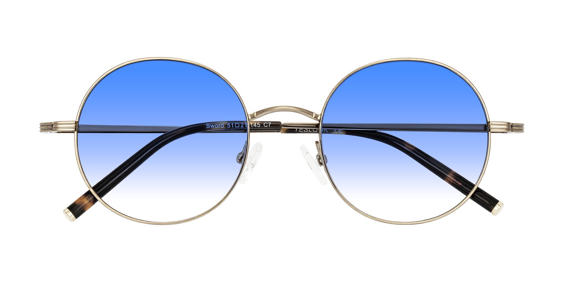Folded Front of Sword in Antique Brass/Tortoise with Blue Gradient Lenses