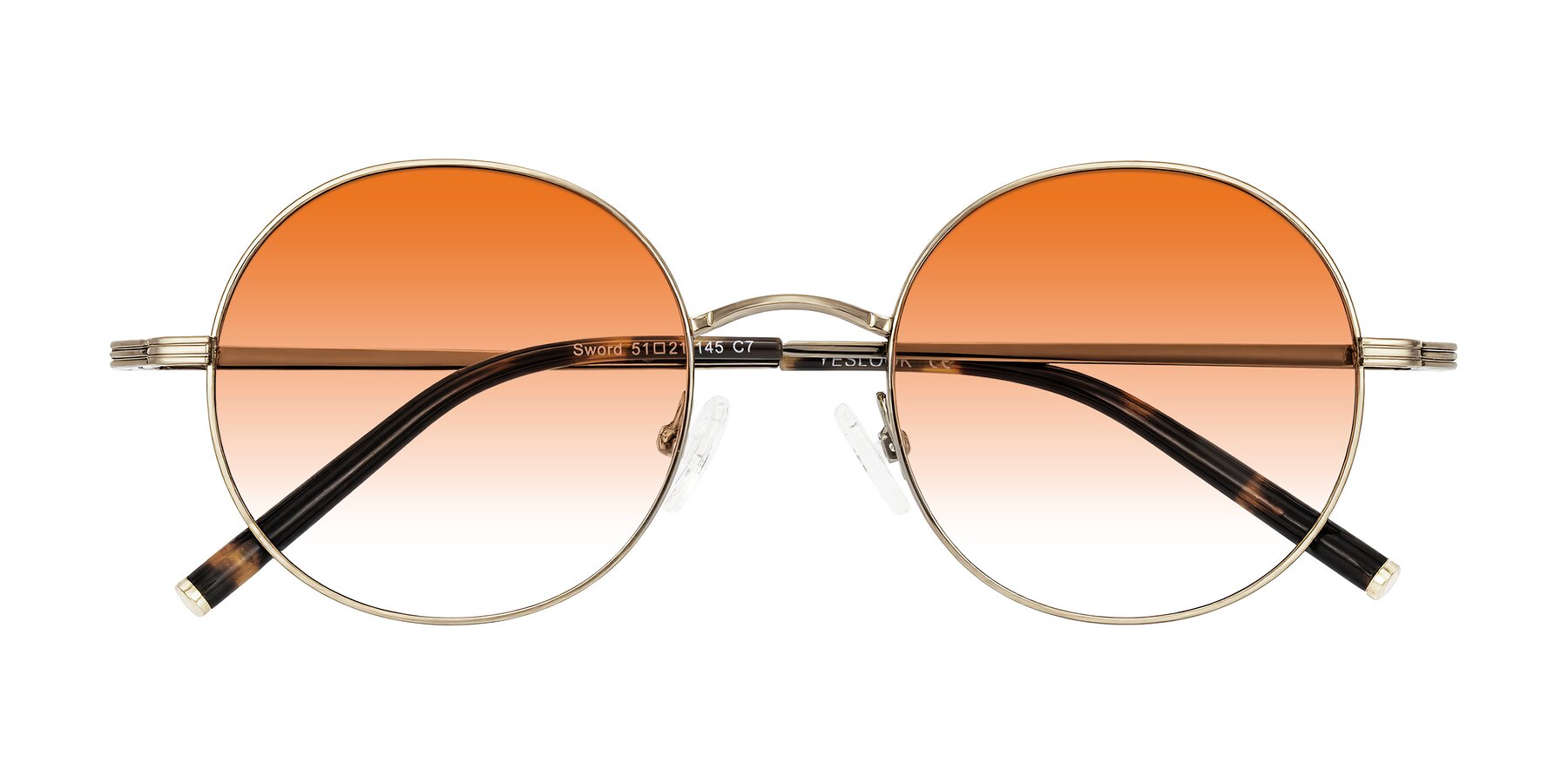 Folded Front of Sword in Antique Brass/Tortoise with Orange Gradient Lenses