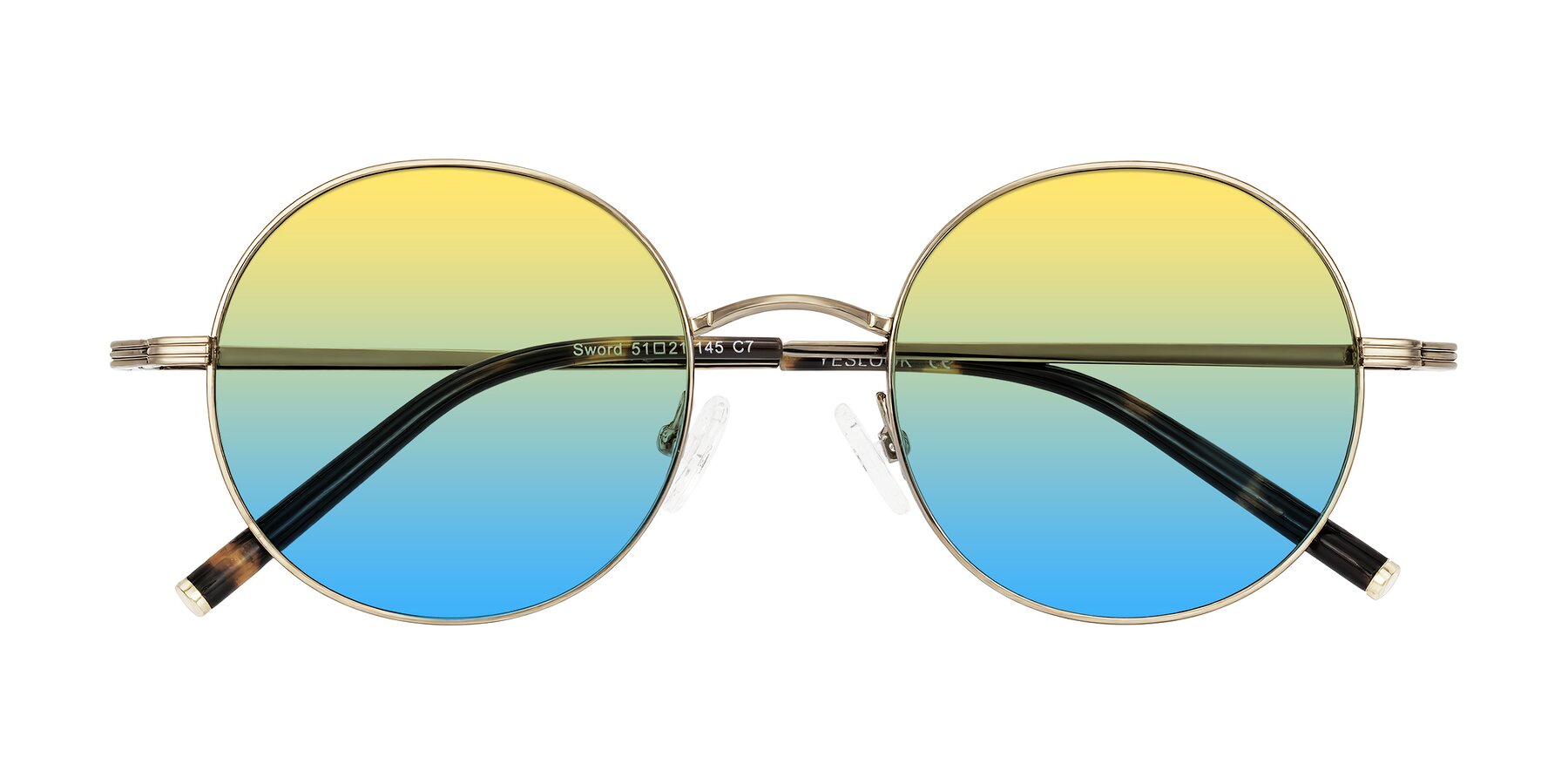 Folded Front of Sword in Antique Brass/Tortoise with Yellow / Blue Gradient Lenses