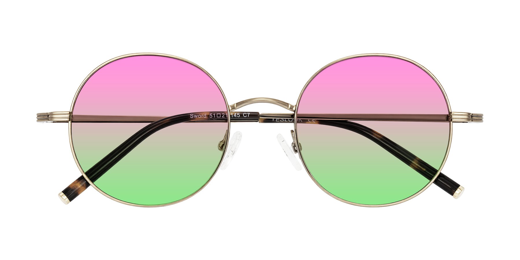 Folded Front of Sword in Antique Brass/Tortoise with Pink / Green Gradient Lenses