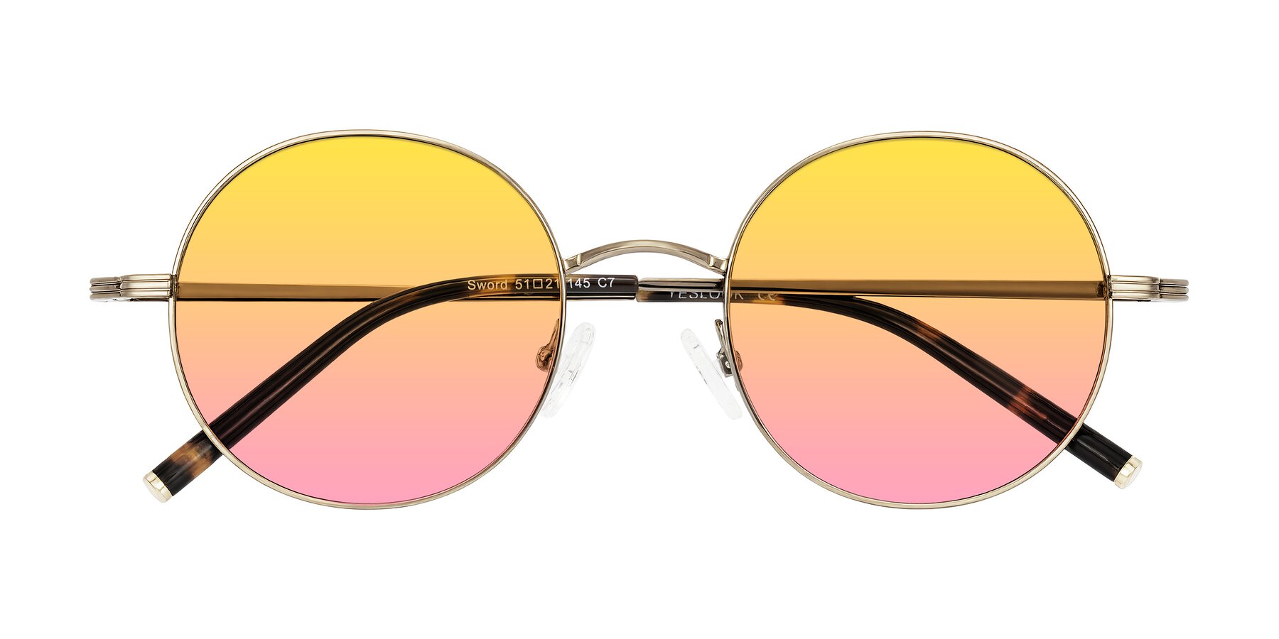 Folded Front of Sword in Antique Brass/Tortoise with Yellow / Pink Gradient Lenses