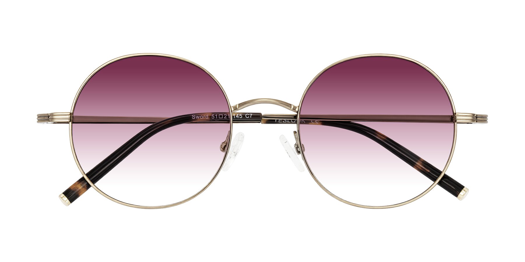 Folded Front of Sword in Antique Brass/Tortoise with Wine Gradient Lenses