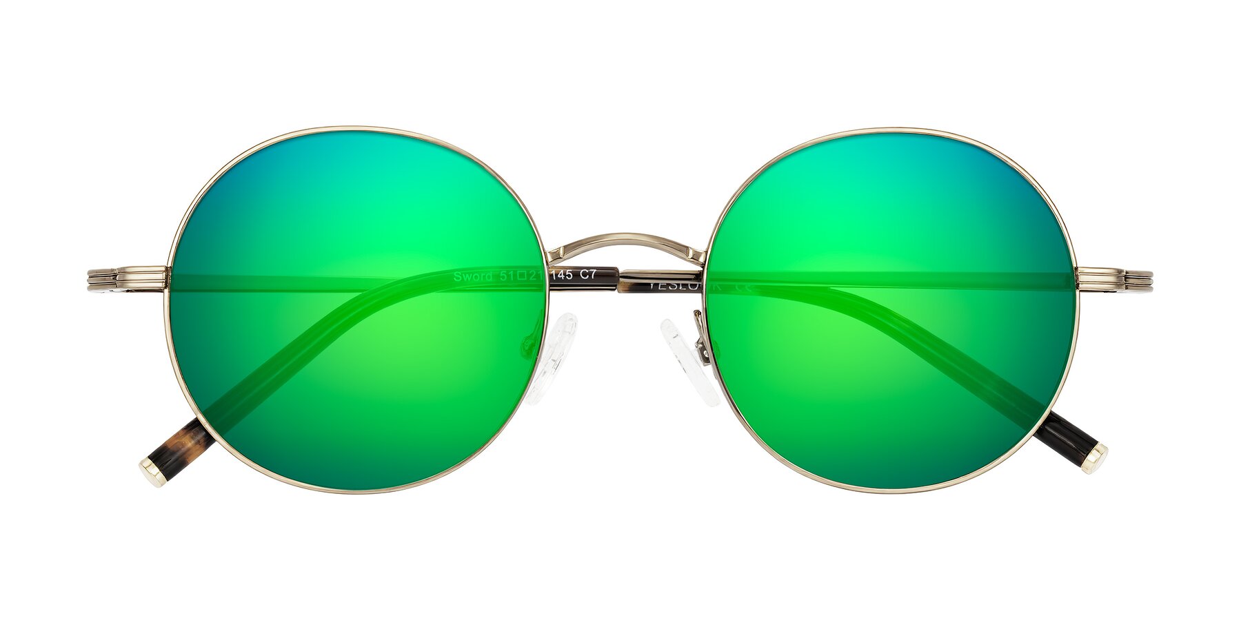 Folded Front of Sword in Antique Brass/Tortoise with Green Mirrored Lenses