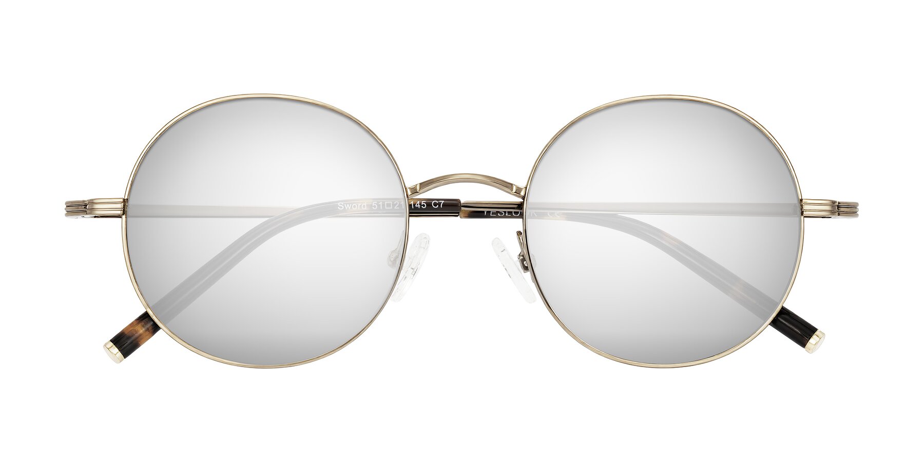 Folded Front of Sword in Antique Brass/Tortoise with Silver Mirrored Lenses