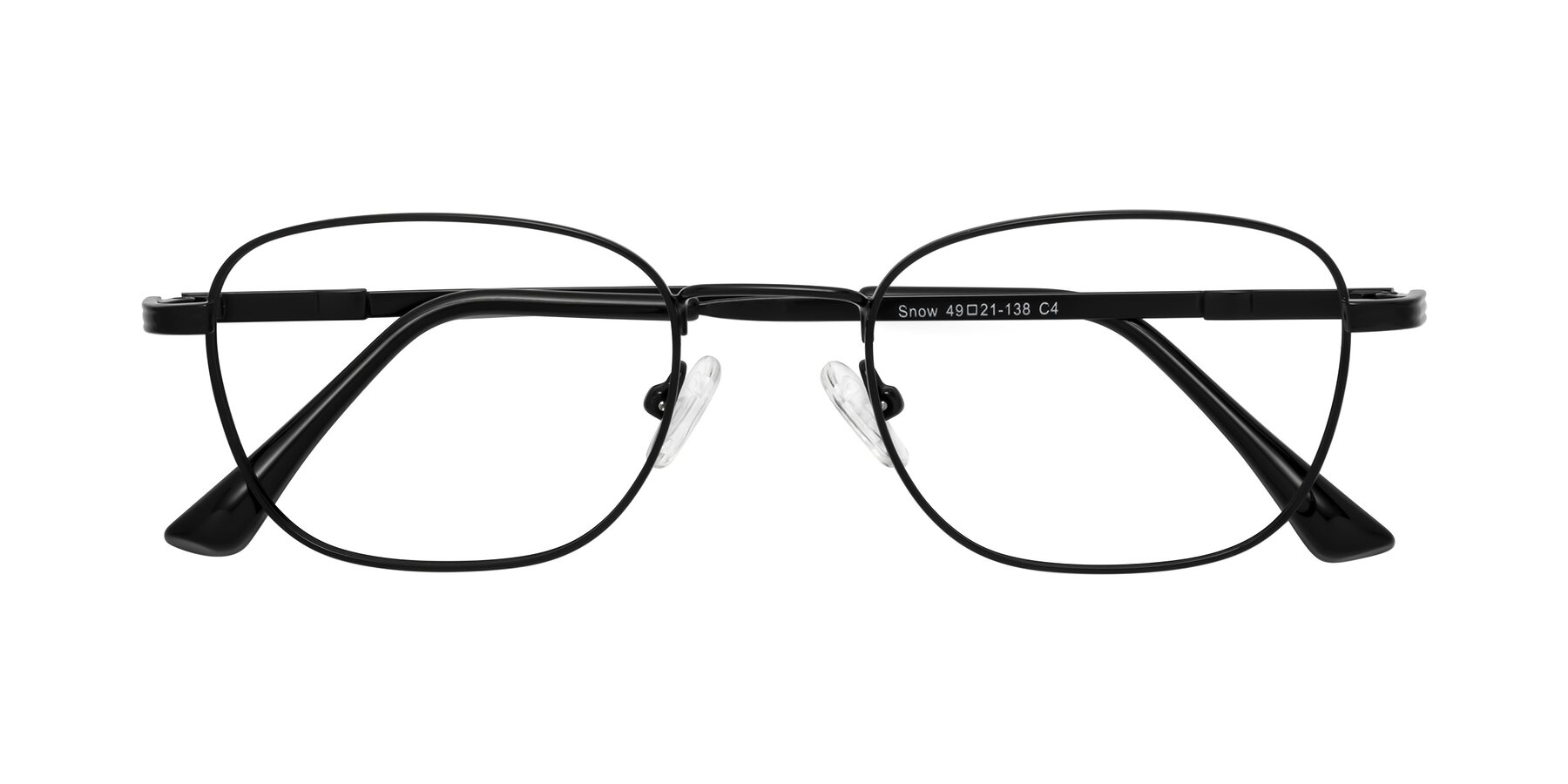 Folded Front of Snow in Black with Clear Eyeglass Lenses