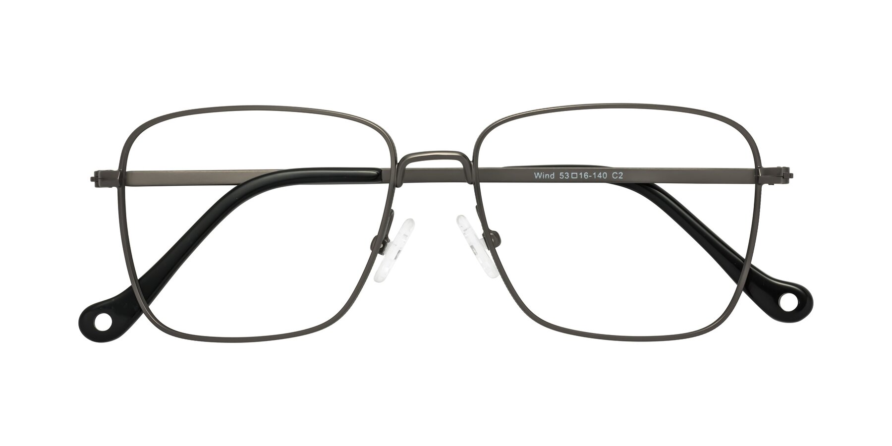 Folded Front of Wind in Matte Gunmetal with Clear Eyeglass Lenses