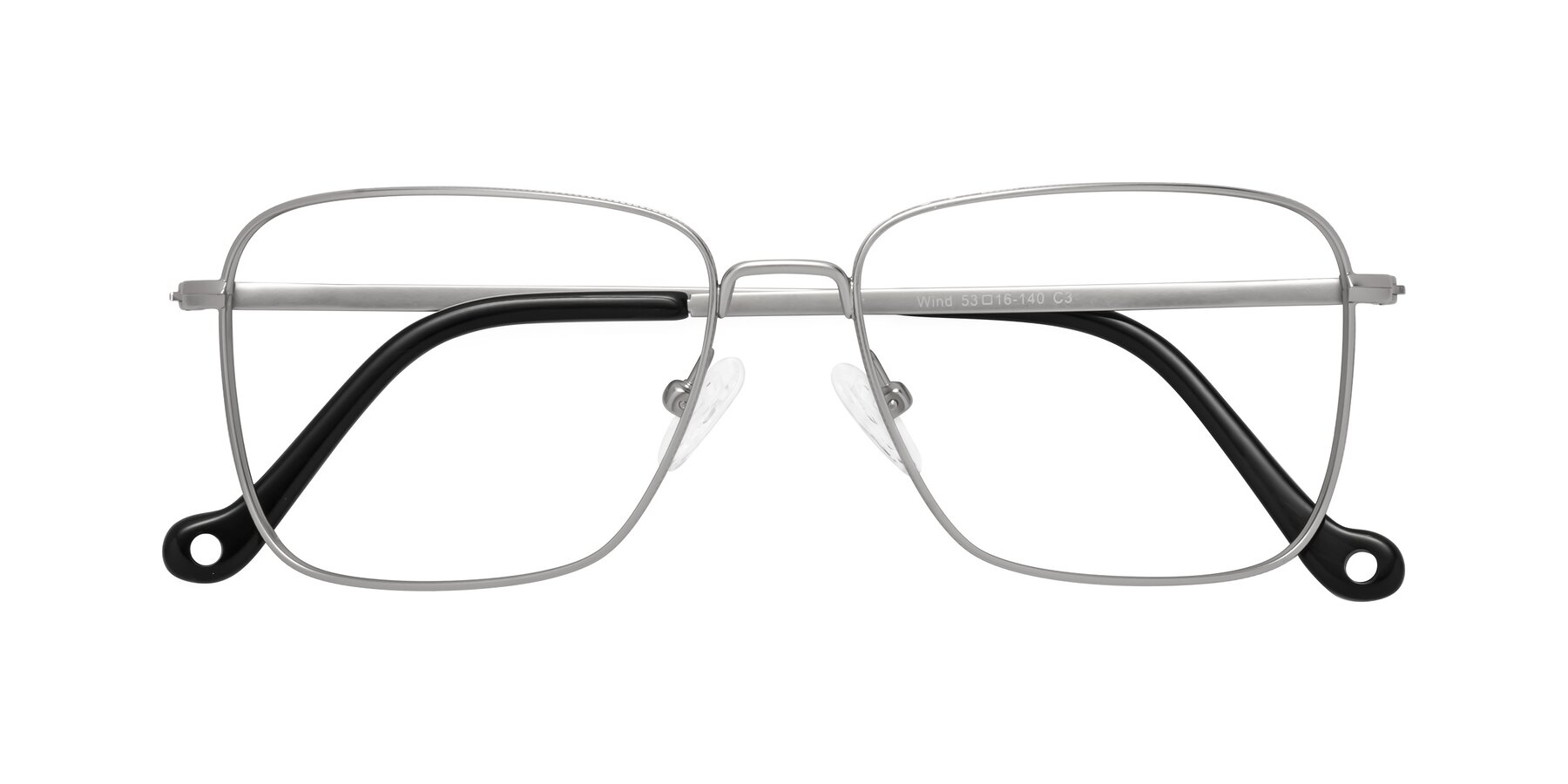 Folded Front of Wind in Matte Silver with Clear Eyeglass Lenses