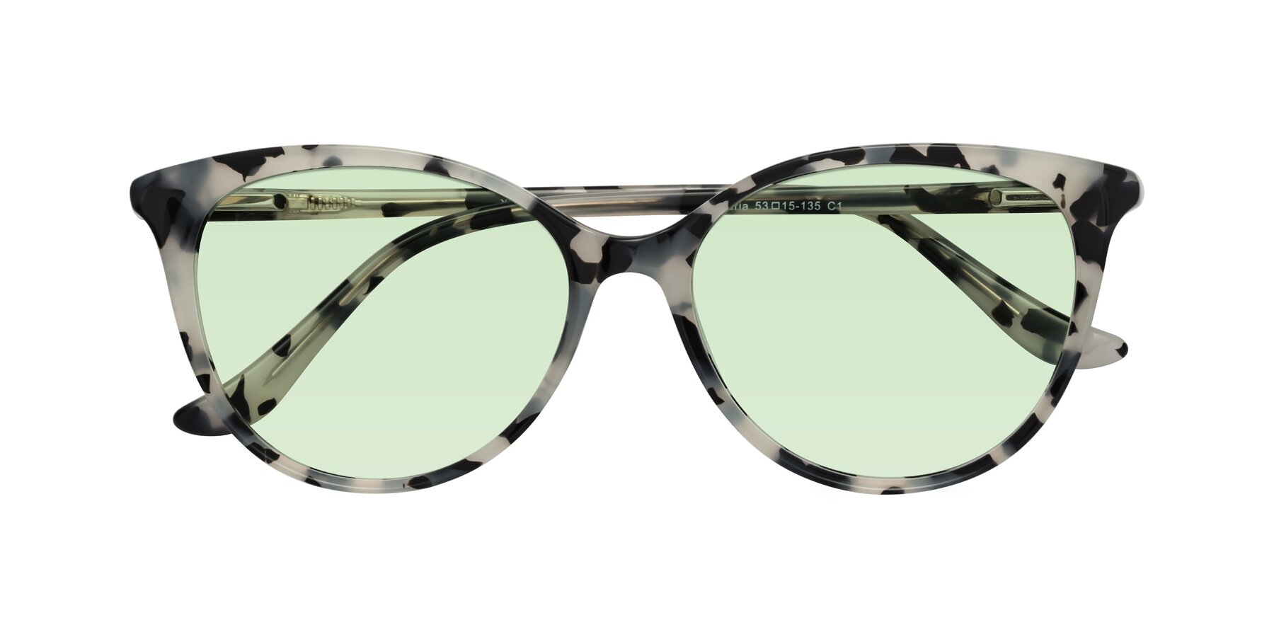 Folded Front of Maria in Ivory Tortoise with Light Green Tinted Lenses