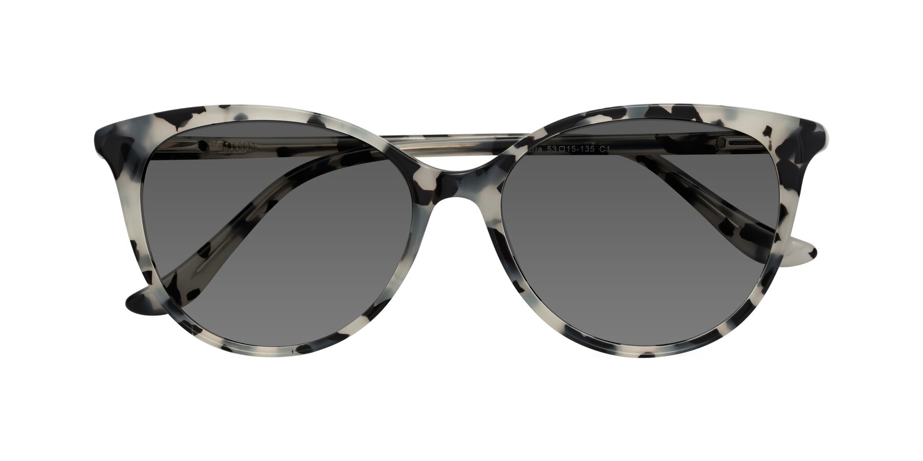 Folded Front of Maria in Ivory Tortoise with Medium Gray Tinted Lenses