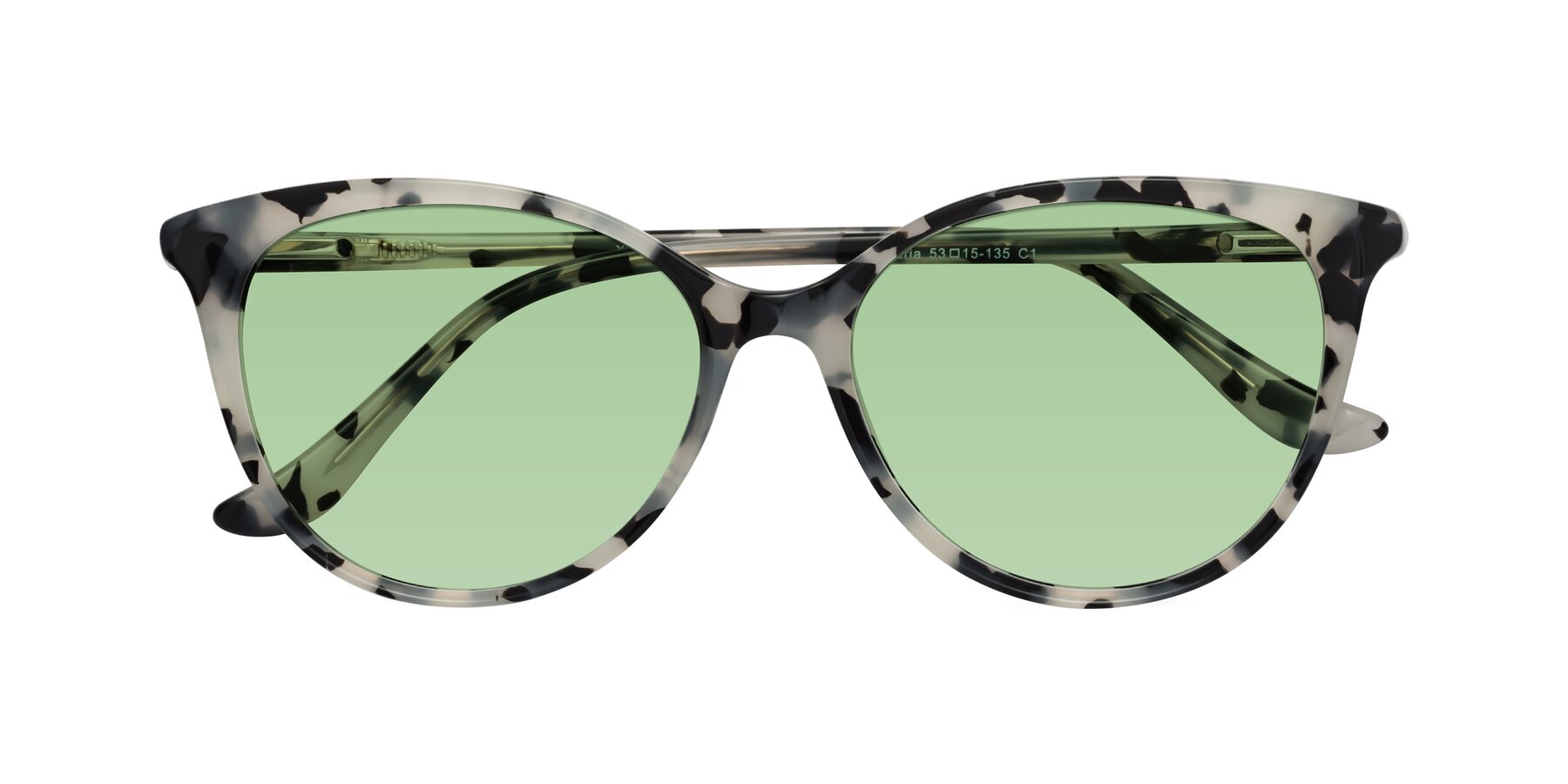 Folded Front of Maria in Ivory Tortoise with Medium Green Tinted Lenses