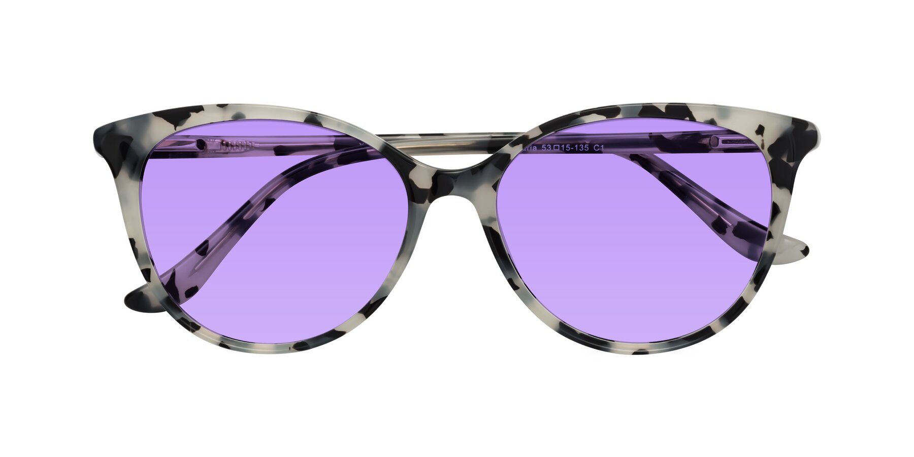 Folded Front of Maria in Ivory Tortoise with Medium Purple Tinted Lenses