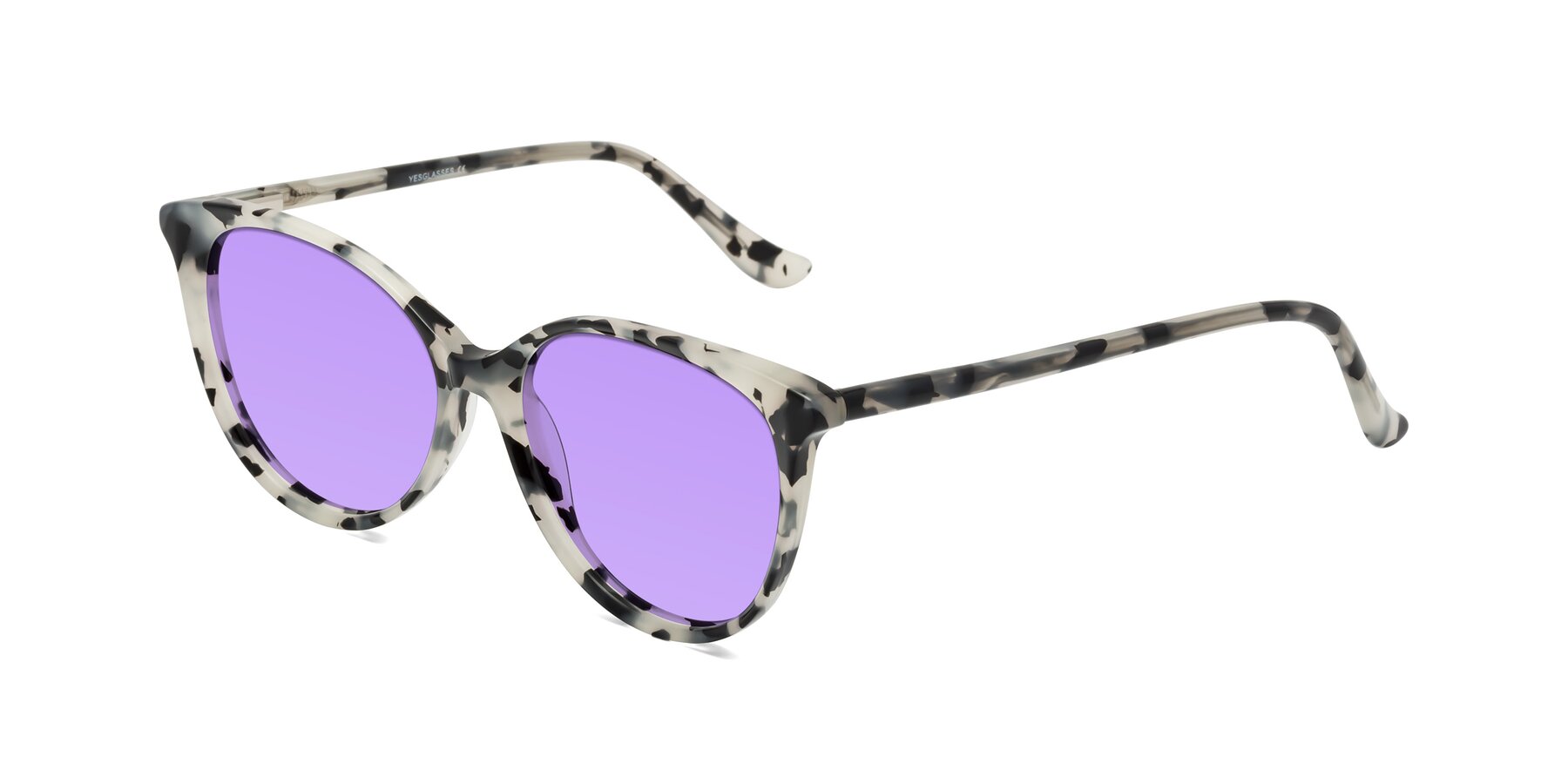 Angle of Maria in Ivory Tortoise with Medium Purple Tinted Lenses