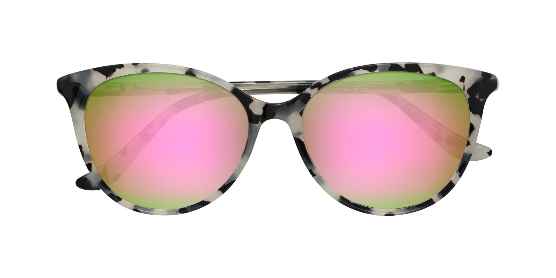 Folded Front of Maria in Ivory Tortoise with Pink Mirrored Lenses