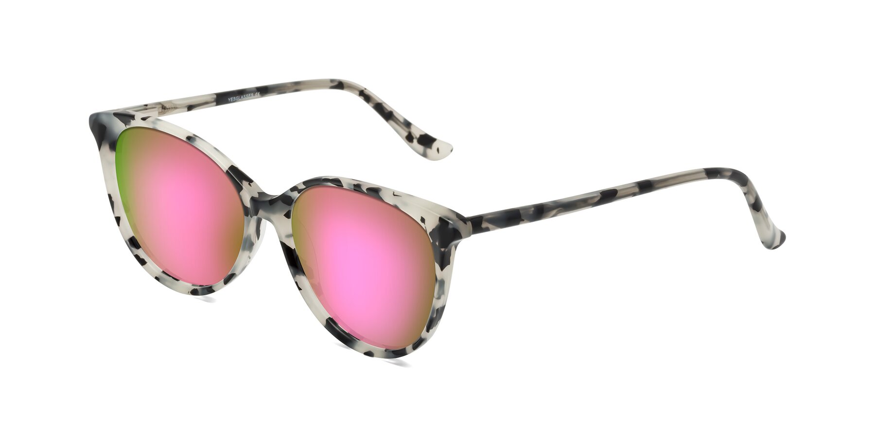 Angle of Maria in Ivory Tortoise with Pink Mirrored Lenses