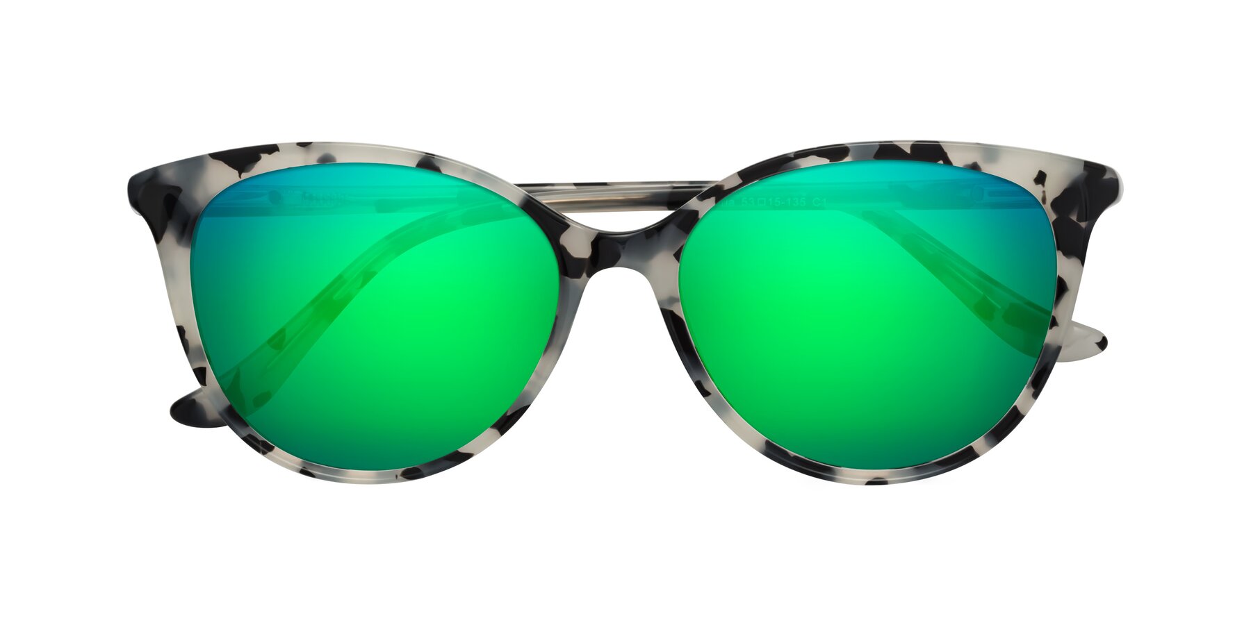 Folded Front of Maria in Ivory Tortoise with Green Mirrored Lenses