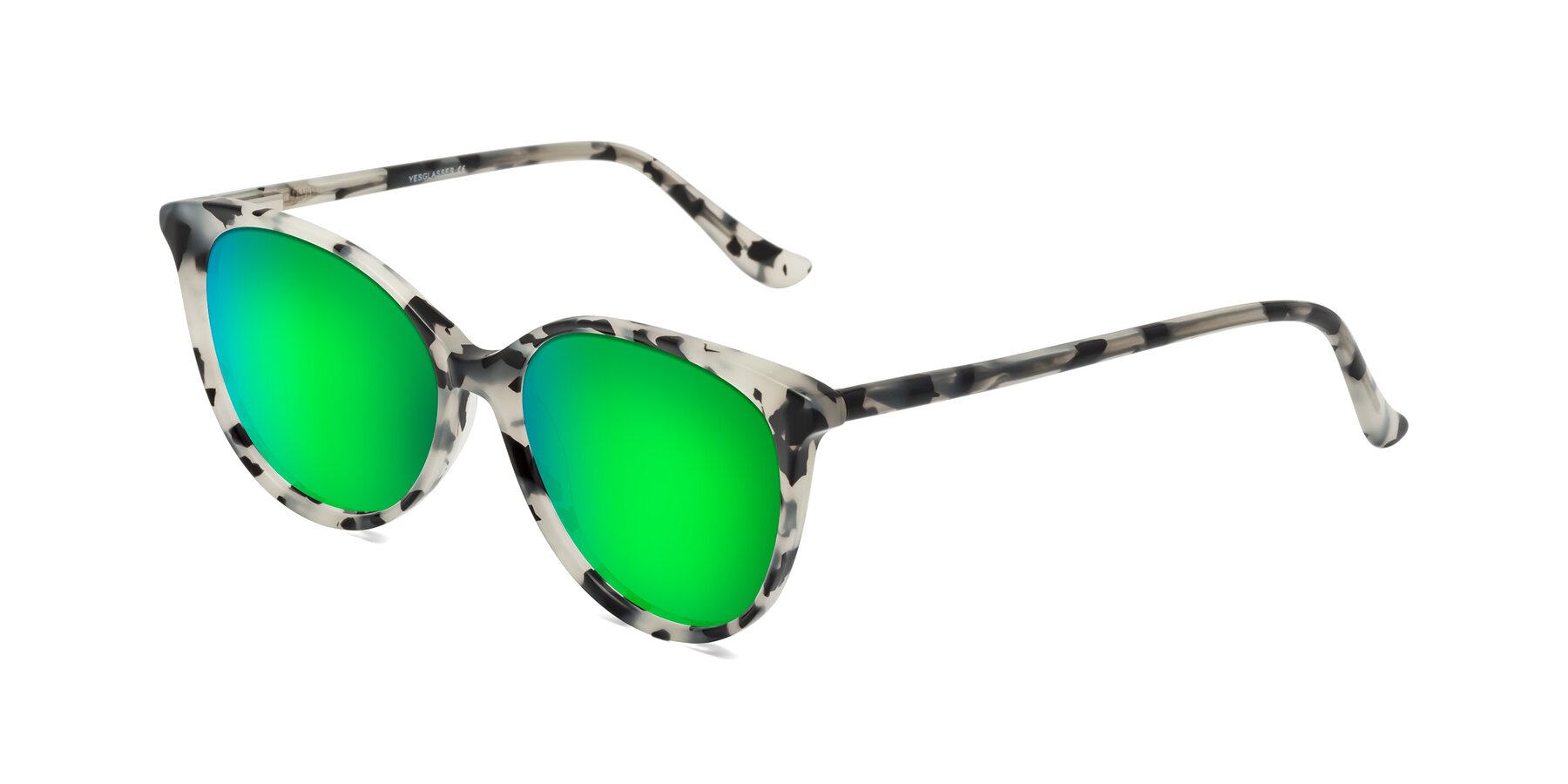 Angle of Maria in Ivory Tortoise with Green Mirrored Lenses