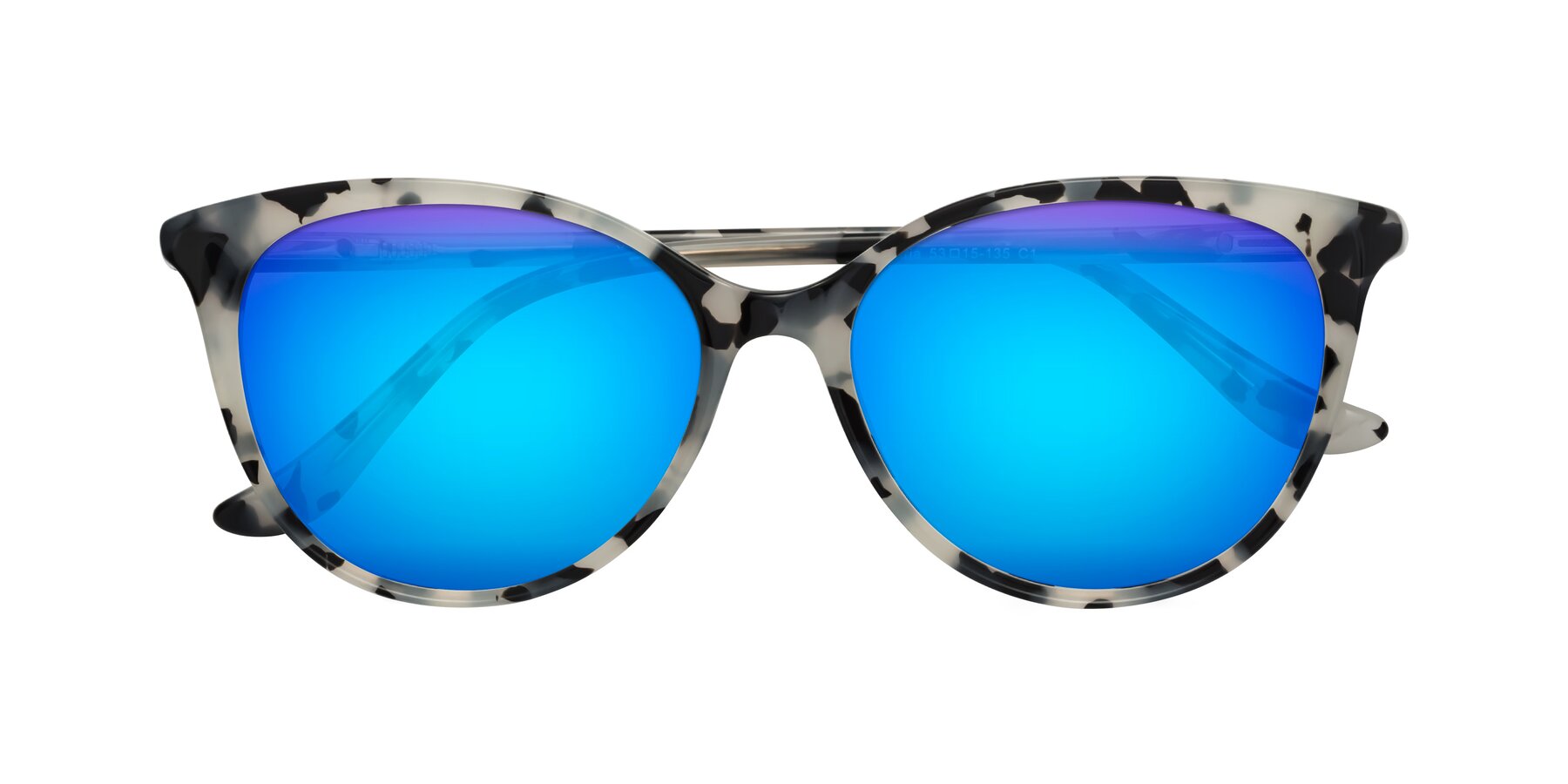 Folded Front of Maria in Ivory Tortoise with Blue Mirrored Lenses