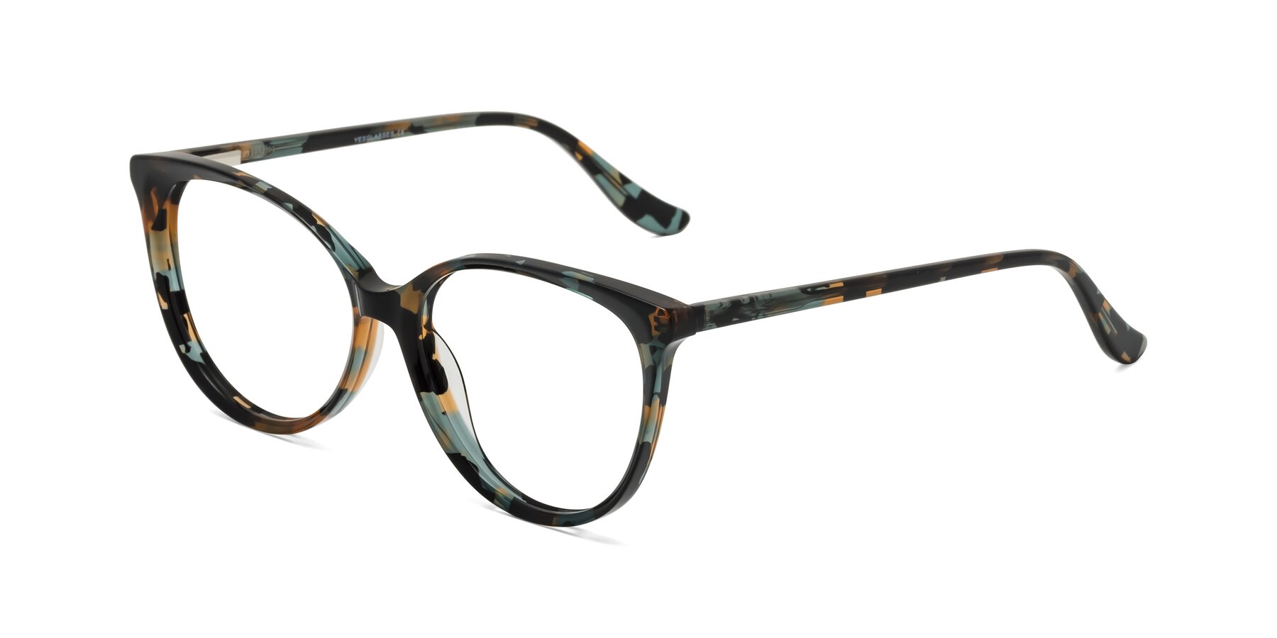 Angle of Maria in Orange Tortoise with Clear Eyeglass Lenses