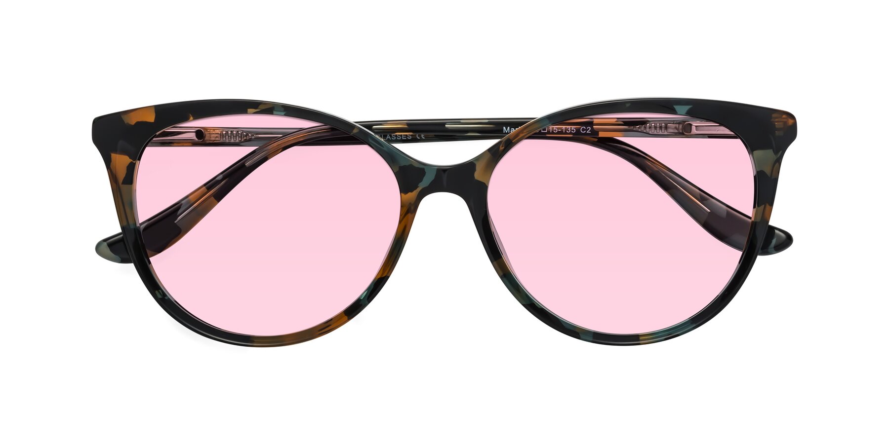 Folded Front of Maria in Orange Tortoise with Light Pink Tinted Lenses