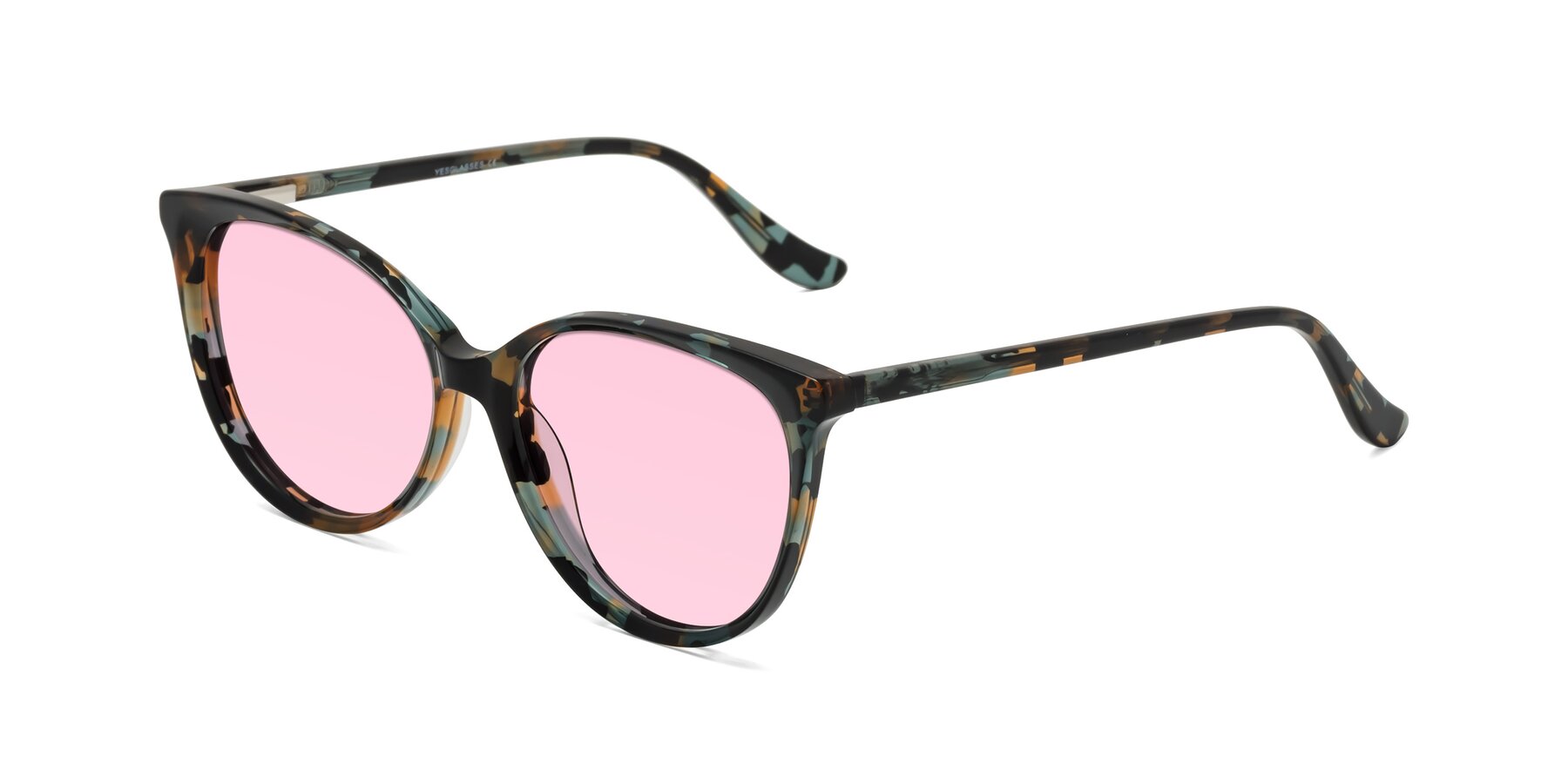 Angle of Maria in Orange Tortoise with Light Pink Tinted Lenses