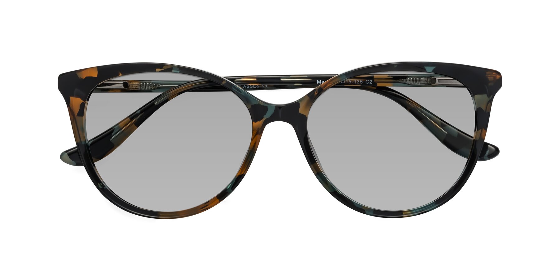 Folded Front of Maria in Orange Tortoise with Light Gray Tinted Lenses