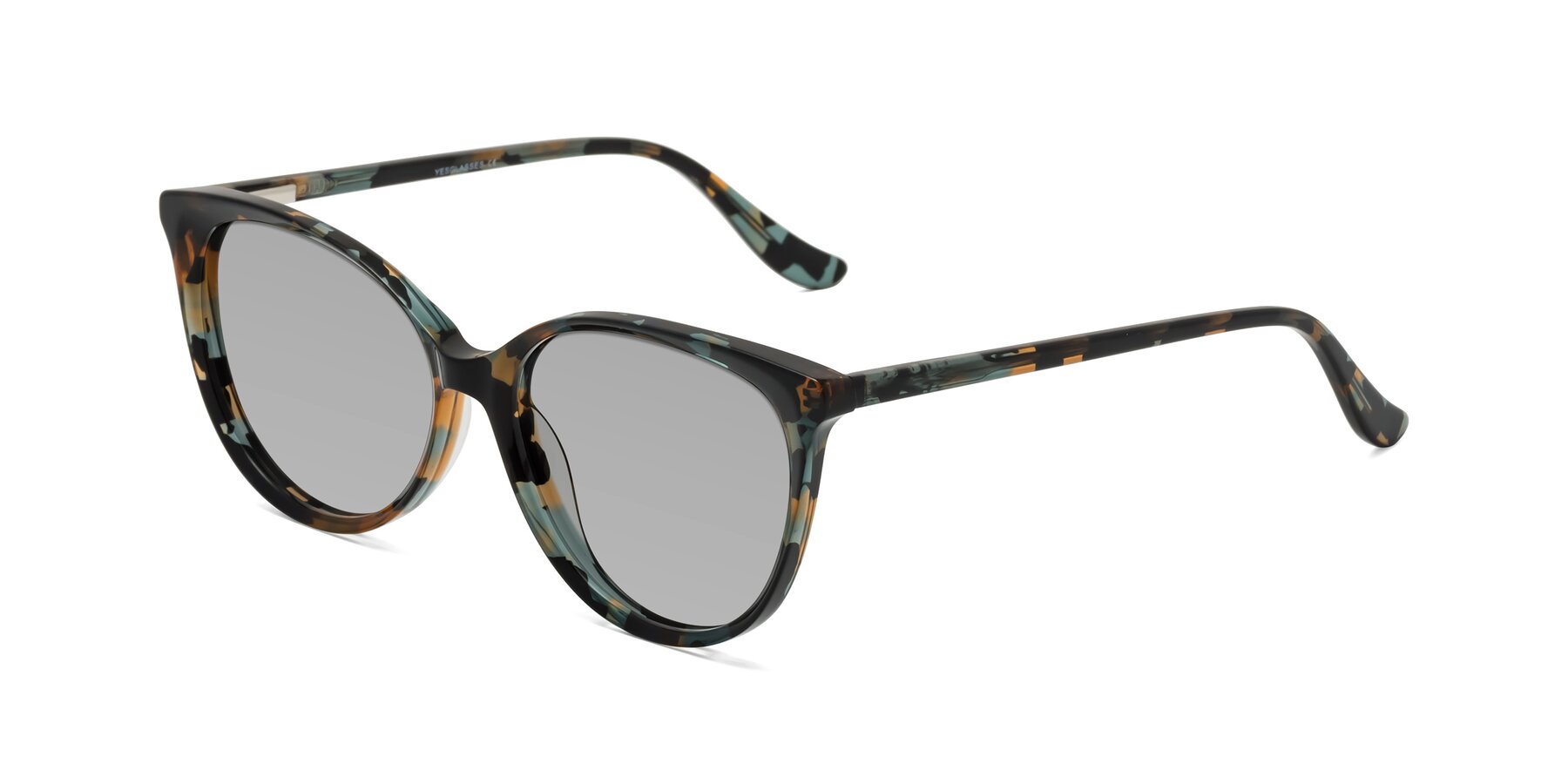 Angle of Maria in Orange Tortoise with Light Gray Tinted Lenses