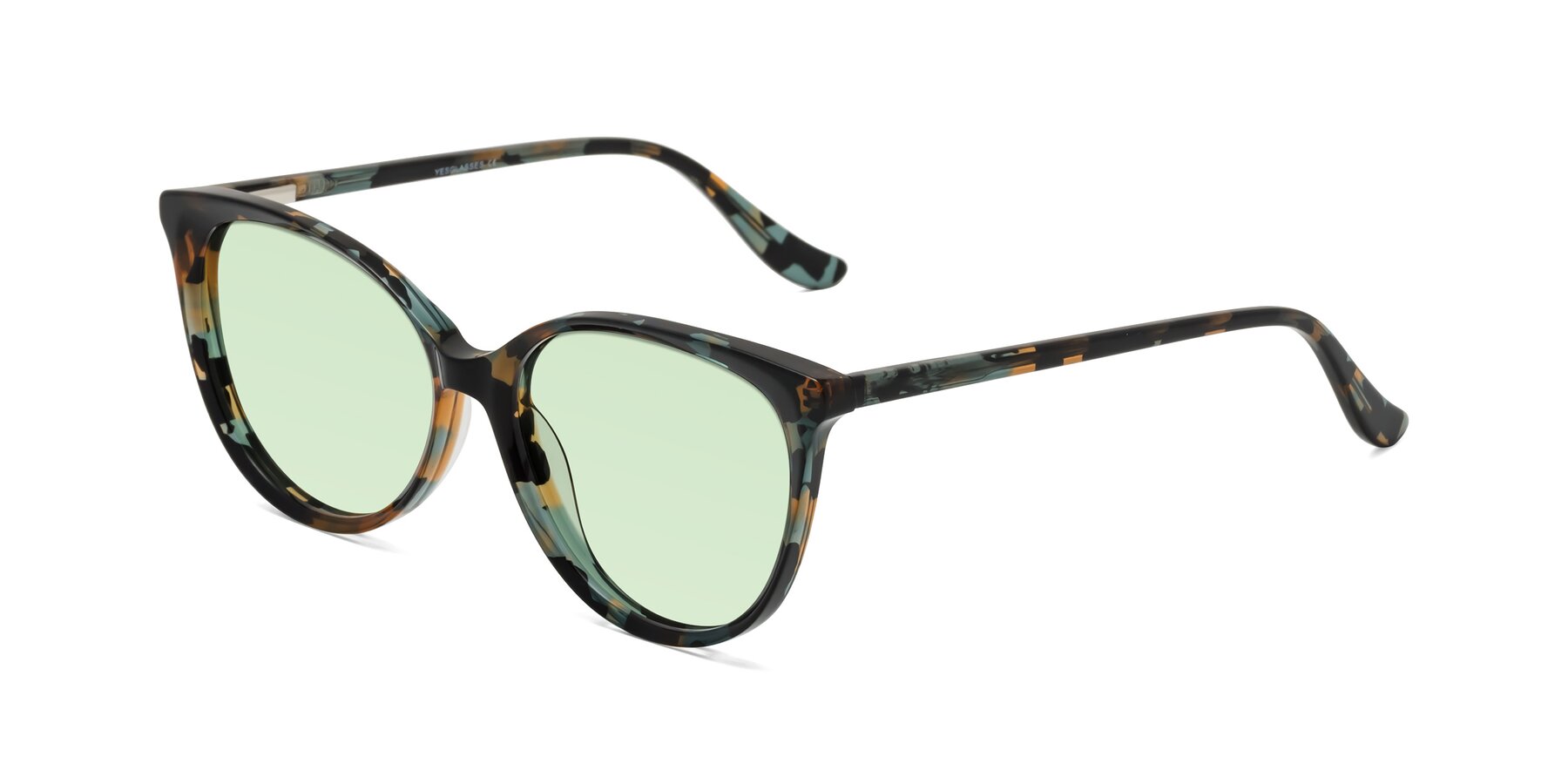 Angle of Maria in Orange Tortoise with Light Green Tinted Lenses