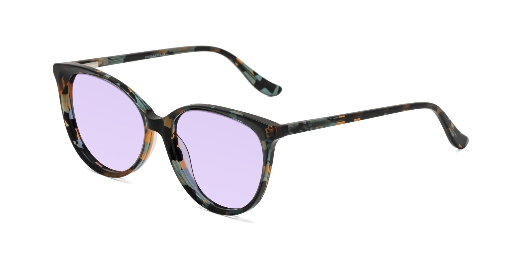 Angle of Maria in Orange Tortoise with Light Purple Tinted Lenses