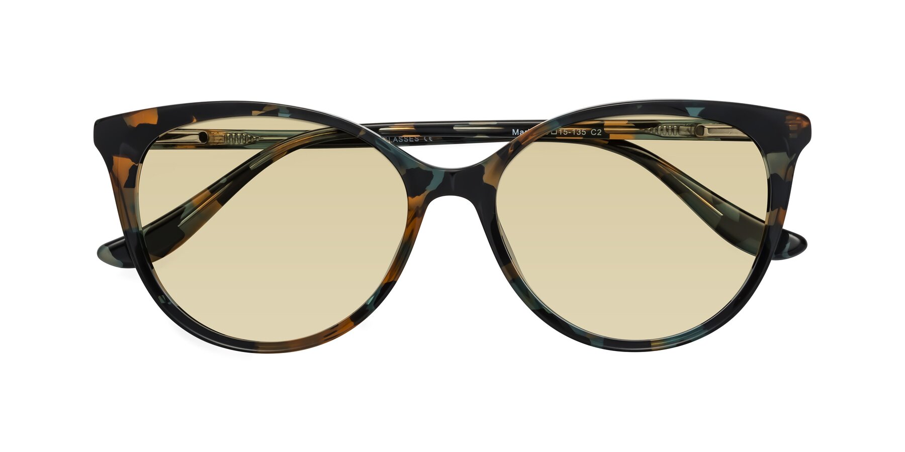 Folded Front of Maria in Orange Tortoise with Light Champagne Tinted Lenses