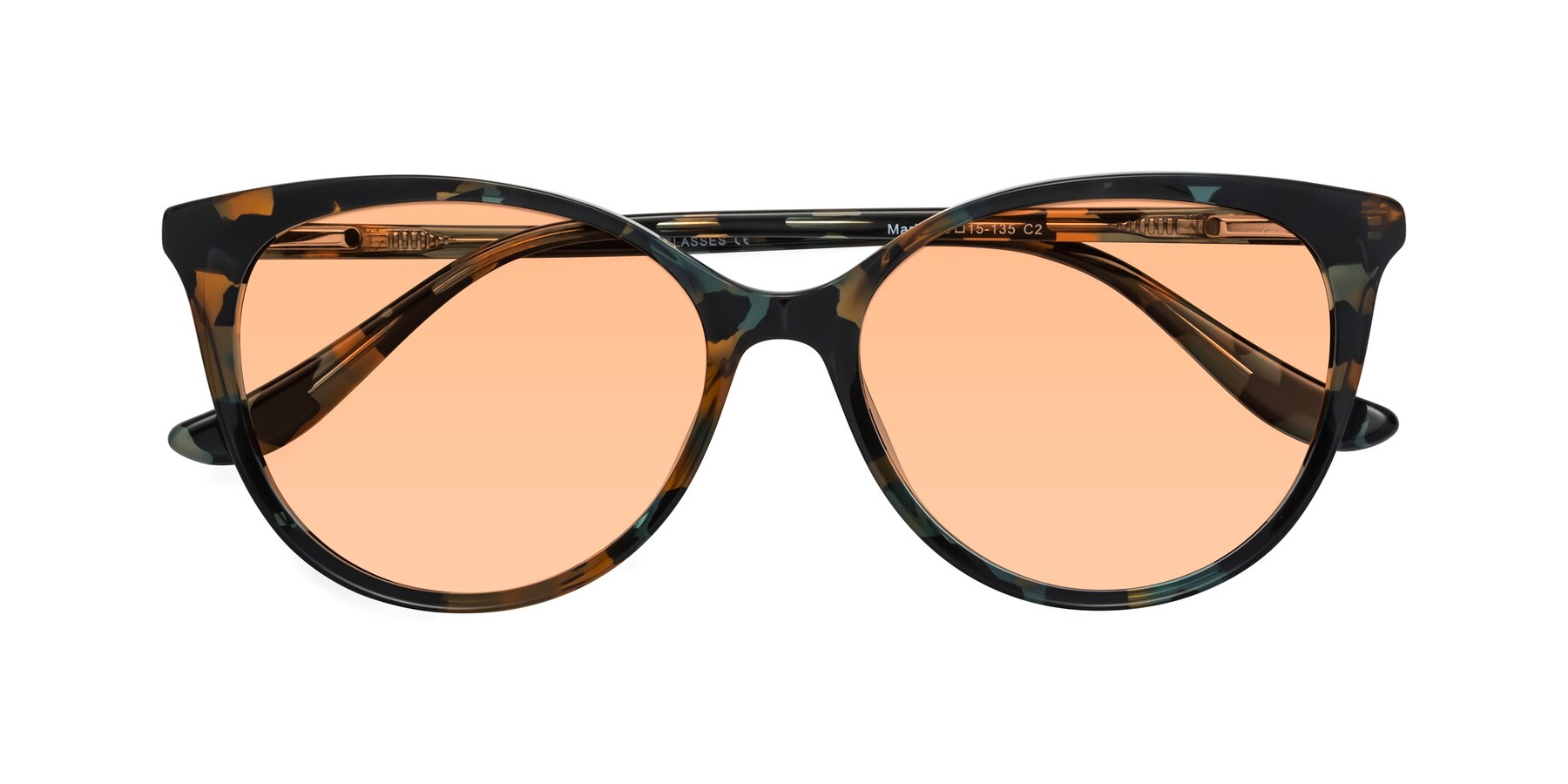 Folded Front of Maria in Orange Tortoise with Light Orange Tinted Lenses