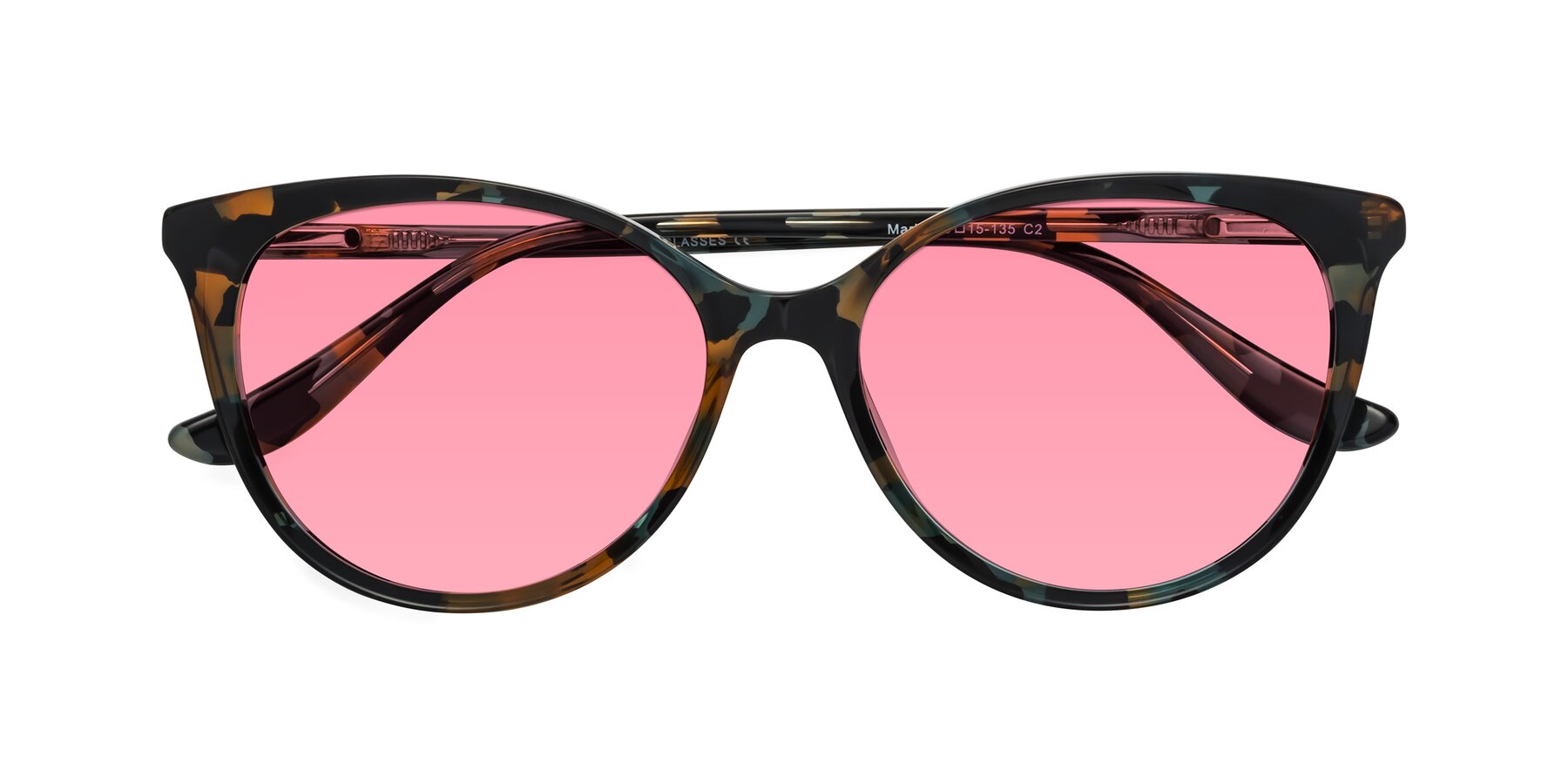 Folded Front of Maria in Orange Tortoise with Pink Tinted Lenses