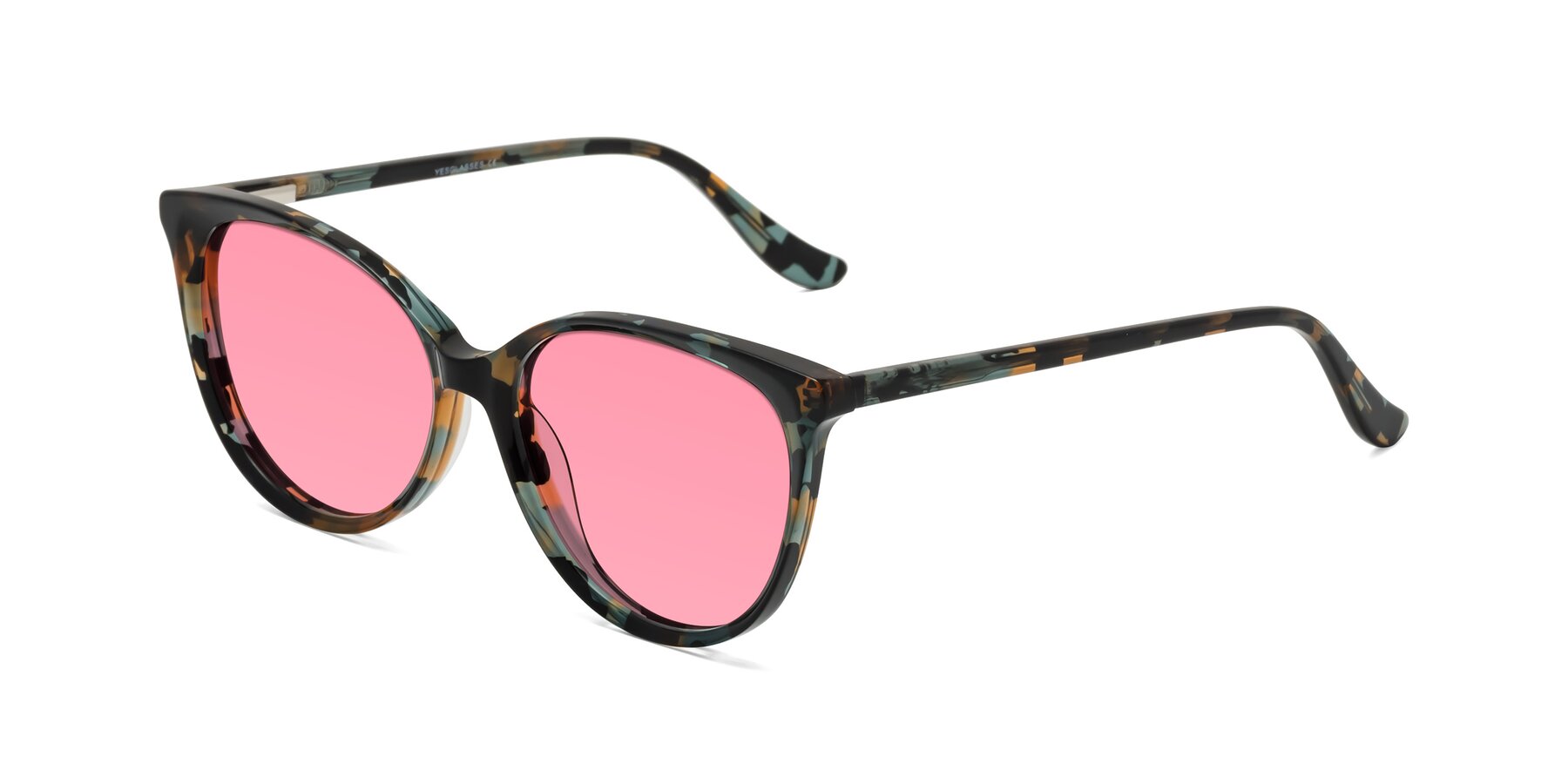 Angle of Maria in Orange Tortoise with Pink Tinted Lenses