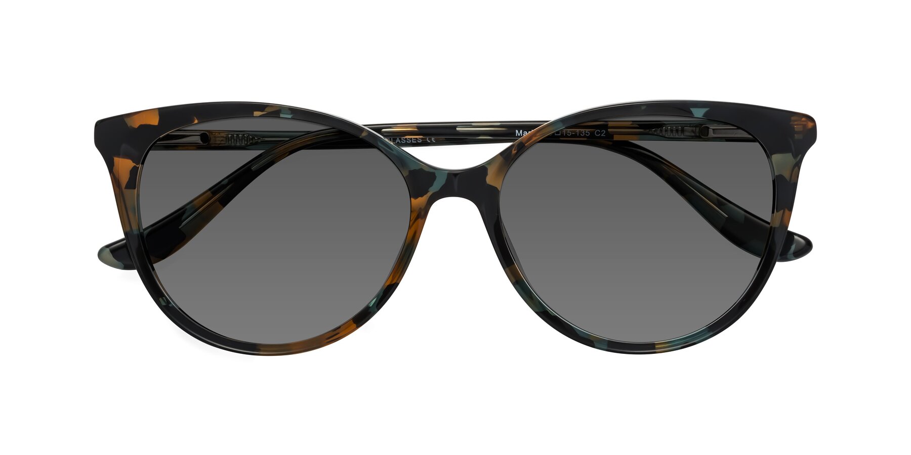 Folded Front of Maria in Orange Tortoise with Medium Gray Tinted Lenses