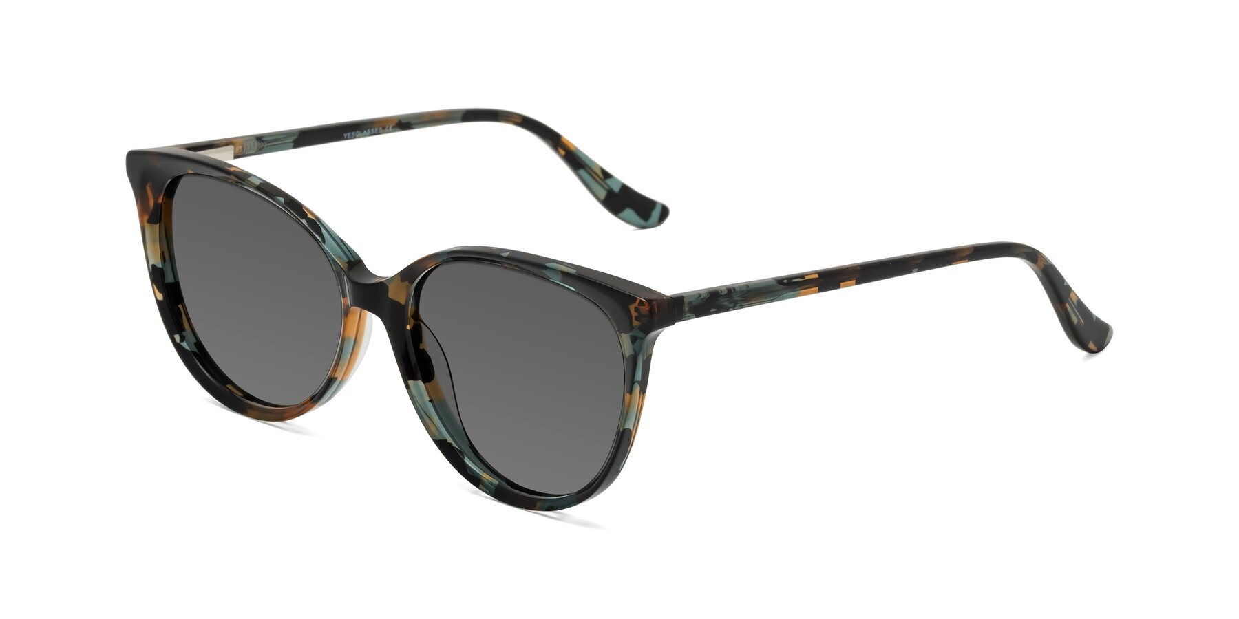 Angle of Maria in Orange Tortoise with Medium Gray Tinted Lenses