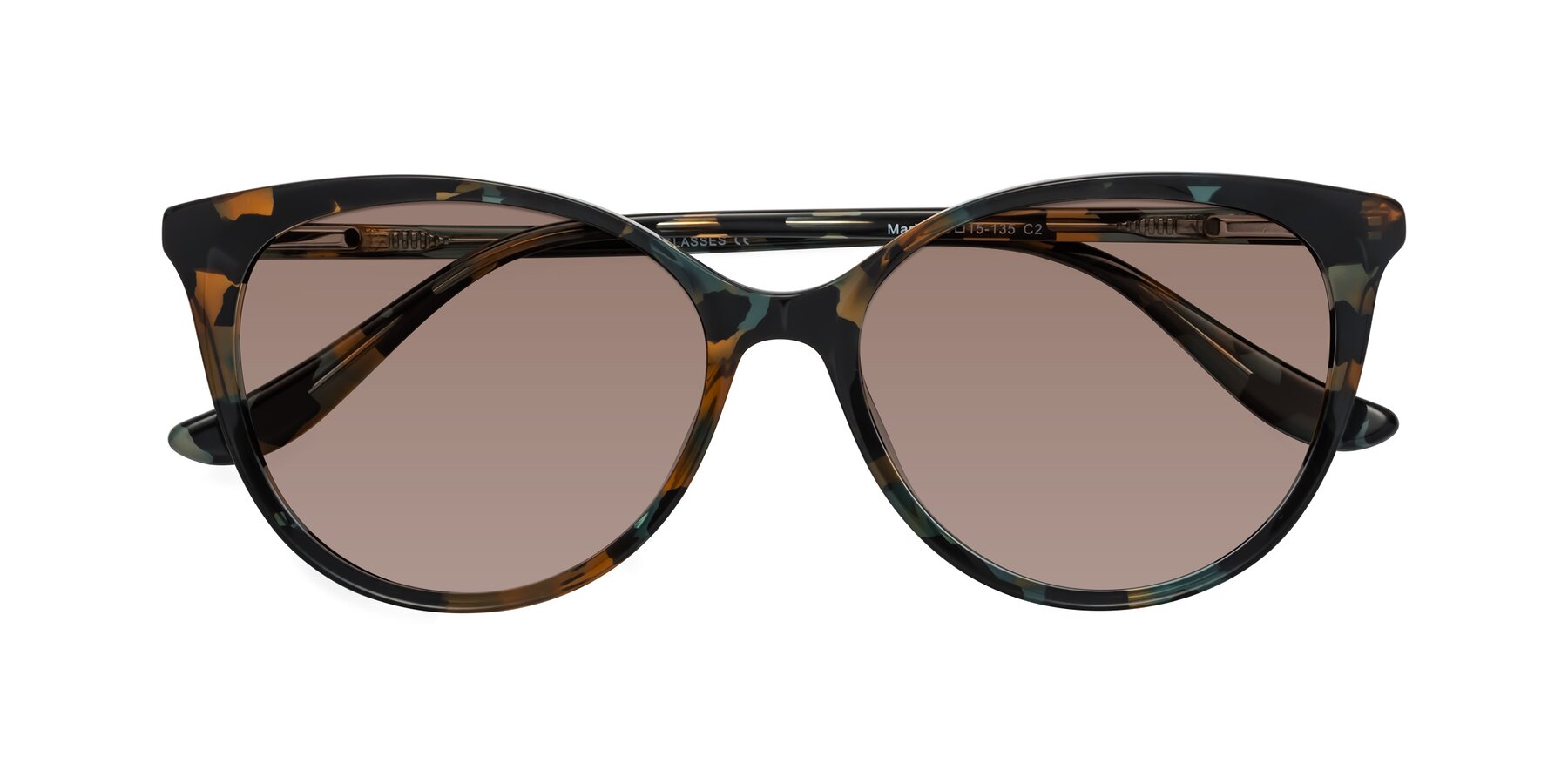 Folded Front of Maria in Orange Tortoise with Medium Brown Tinted Lenses