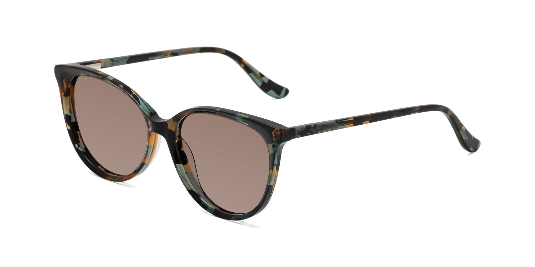 Angle of Maria in Orange Tortoise with Medium Brown Tinted Lenses