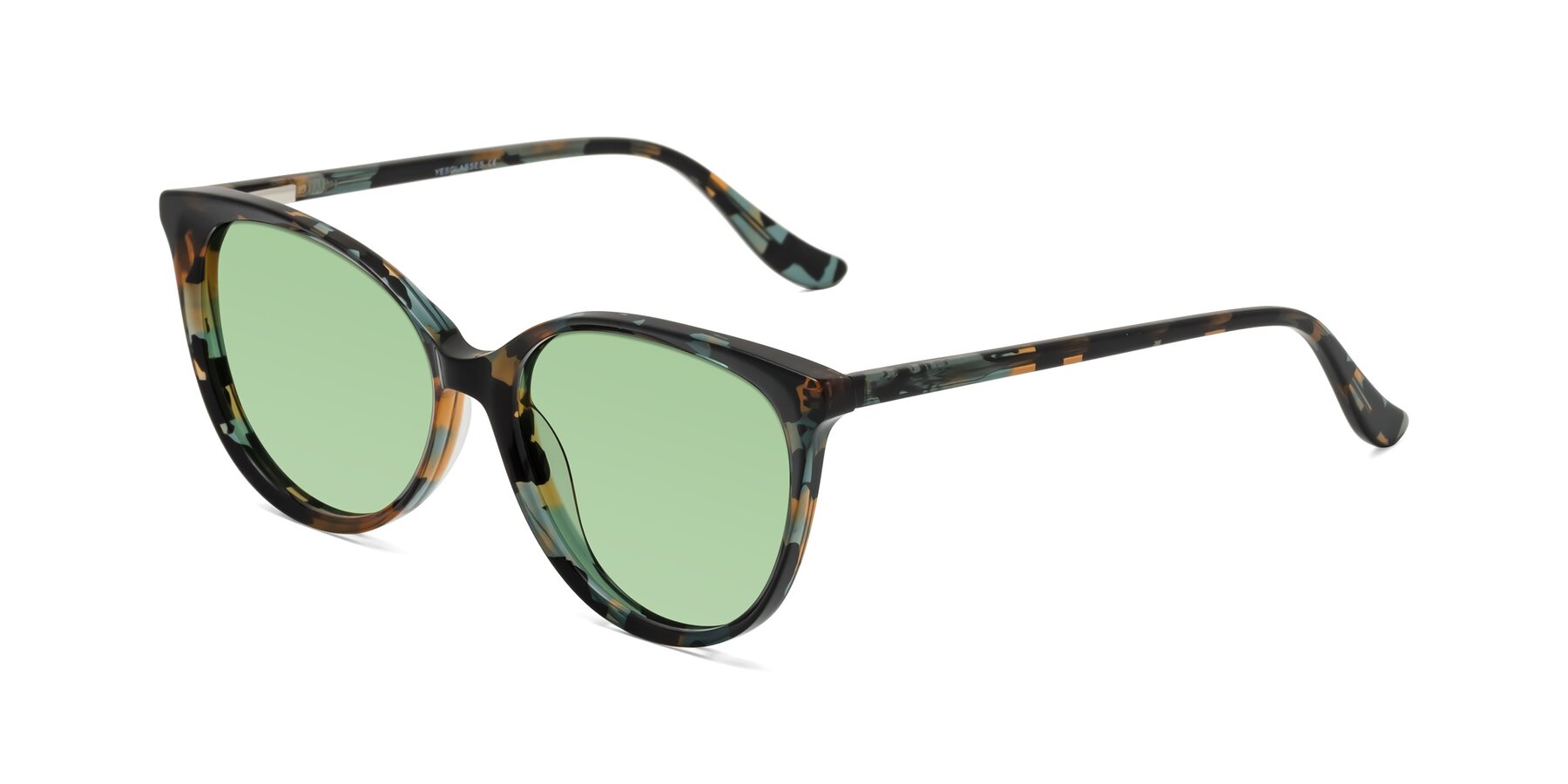 Angle of Maria in Orange Tortoise with Medium Green Tinted Lenses