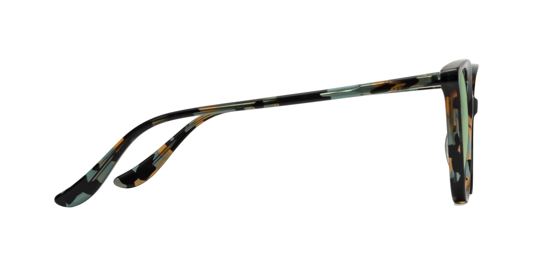 Side of Maria in Orange Tortoise with Medium Green Tinted Lenses