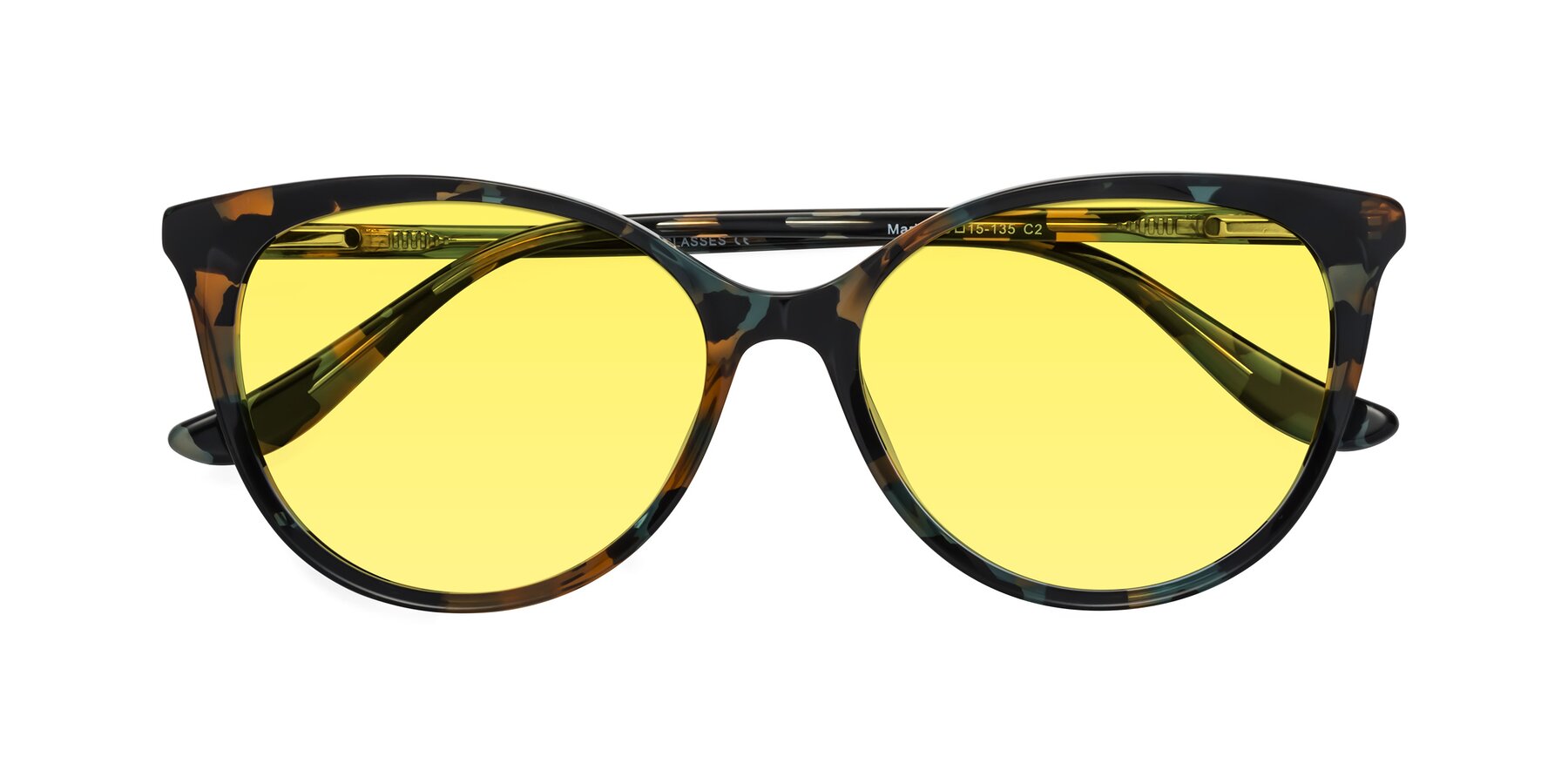 Folded Front of Maria in Orange Tortoise with Medium Yellow Tinted Lenses