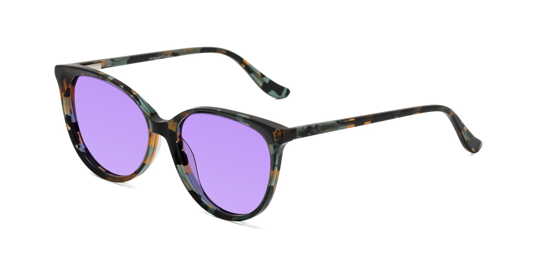 Angle of Maria in Orange Tortoise with Medium Purple Tinted Lenses