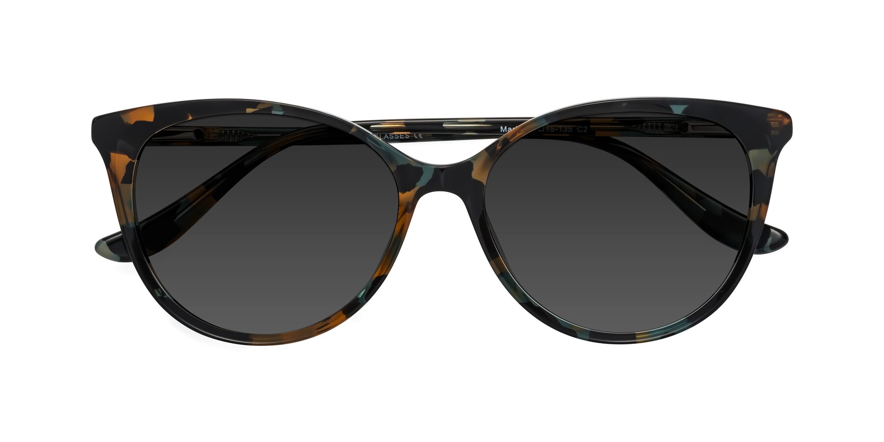 Folded Front of Maria in Orange Tortoise with Gray Tinted Lenses