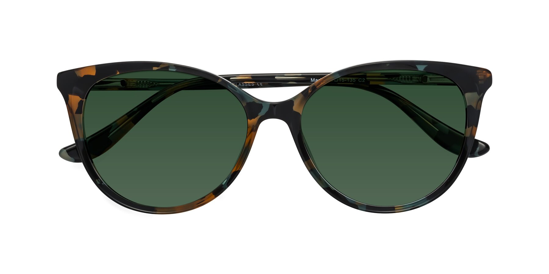 Folded Front of Maria in Orange Tortoise with Green Tinted Lenses